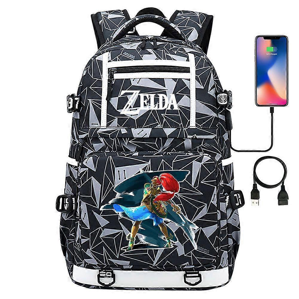 حقيبة ظهر Zelda Link Print للمراهقين والطلاب والرجال والنساء - حقيبة سفر محمولة غير رسمية بمنفذ شحن USB مع تصميم Mochila
