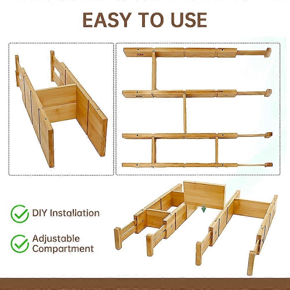 Bamboo Drawer Dividers with Inserts for Clothes Kitchen Adjustable Drawer Dividers Organizers Expand