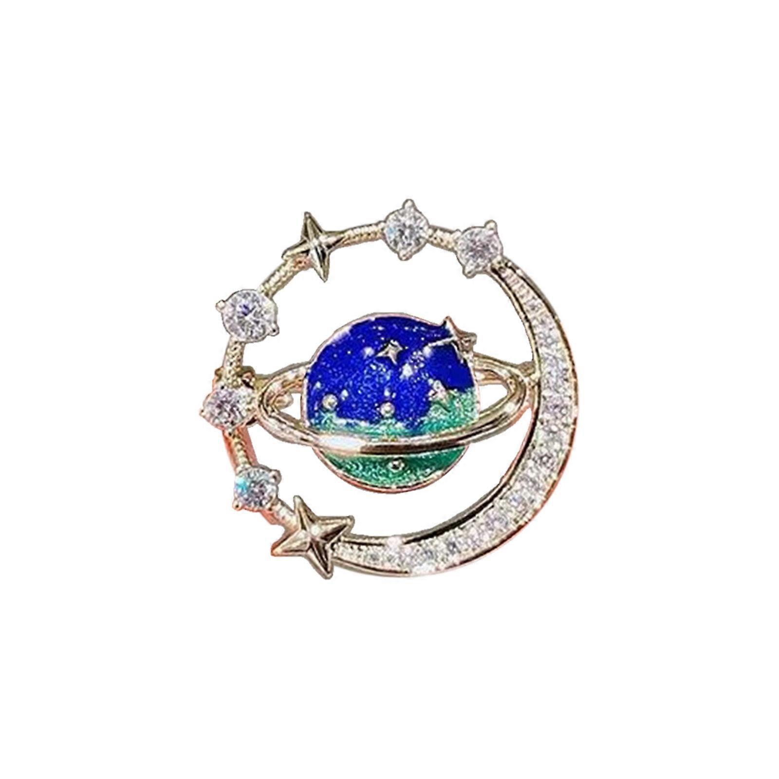 High-end Anti-running Cosmic Planet Brooch Buckle Summer Niche Design Clothes Accessories Temperament Neckline Pin Blue