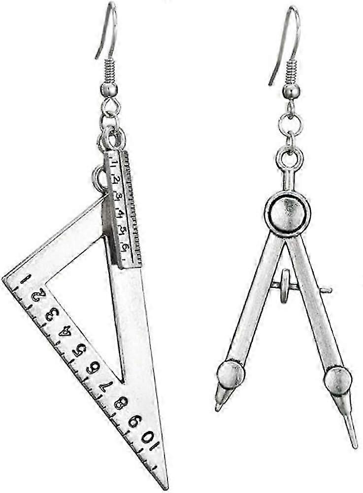 Heyone Unique Asymmetrical Math Compass Triangle Ruler Students Dangle Earrings Math Teacher Jewelry