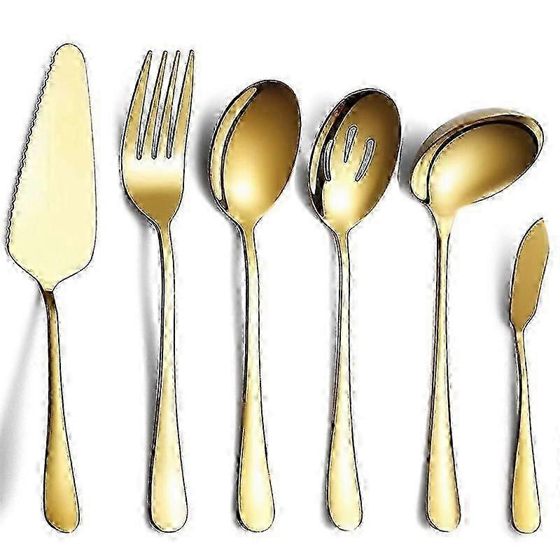 6-Piece Serving Flatware Silverware Set, Serving Utensil Set,Include Cake Server, Slotted Serving S