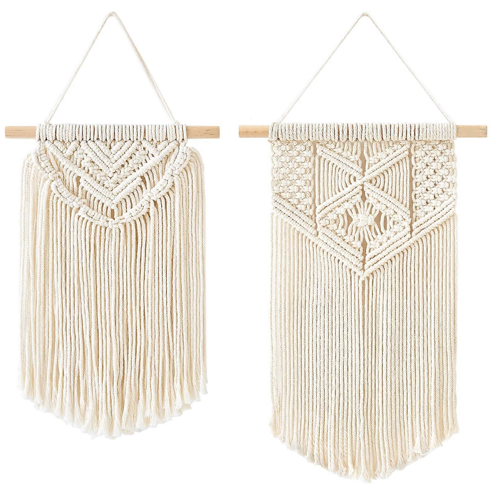 2 PCS Macrame Wall Hanging Art Decor - Boho Chic Woven Design for Nursery, Living Room, Small Size 13"x10" & 16"x10"