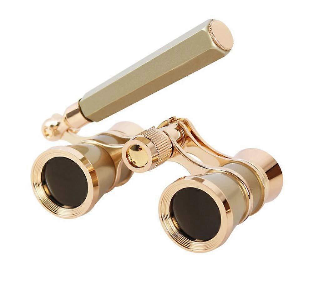 Vintage Binoculars with Handle for Ladies, Decorative Red Opera Theater Glasses with Golden Trim