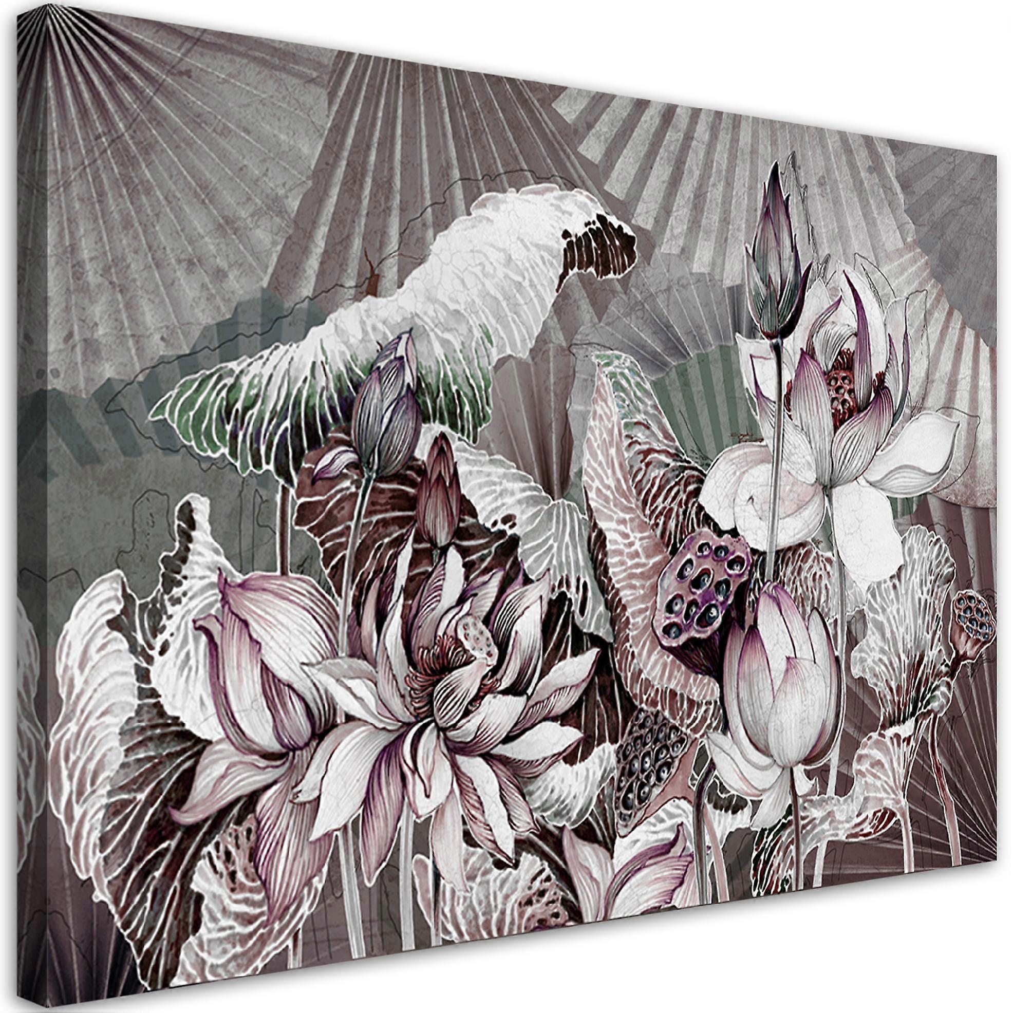 Impression sur toile, Lotus sacré et éventails - 120x80