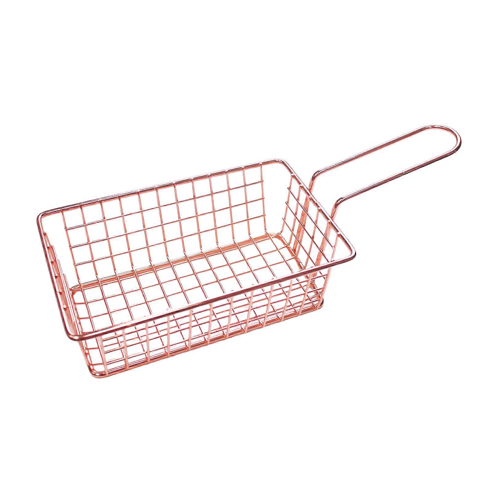 Iron Fryers Food Storage Container Home BBQ French Fries Basket with Handle Mesh Frying Basket Tableware Enduring  Rose Gold