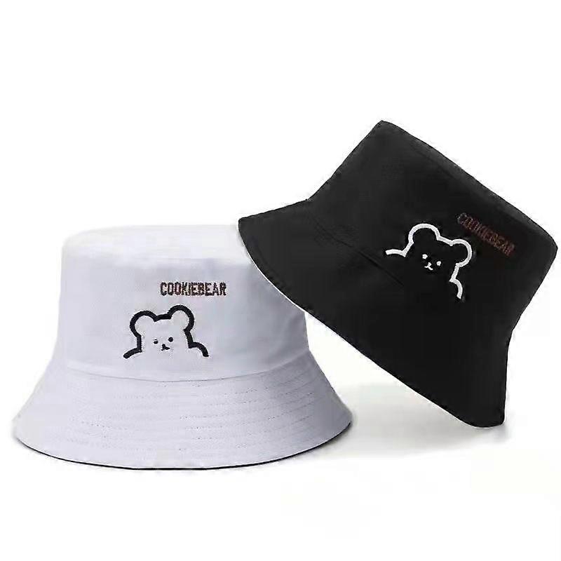 Spandhat Kvinders dobbeltsidede sommerskygge Afslappet grydehat, sort og hvid, bjørn