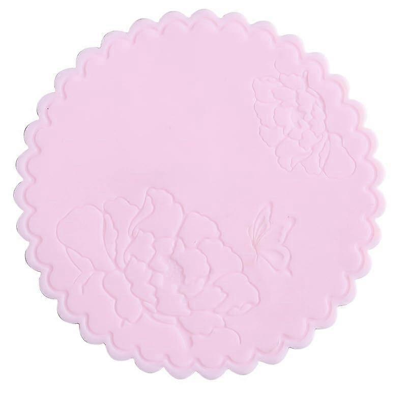Silicon trivet with floral pattern, heatresistant, pink, nonslip, round with wavy edge