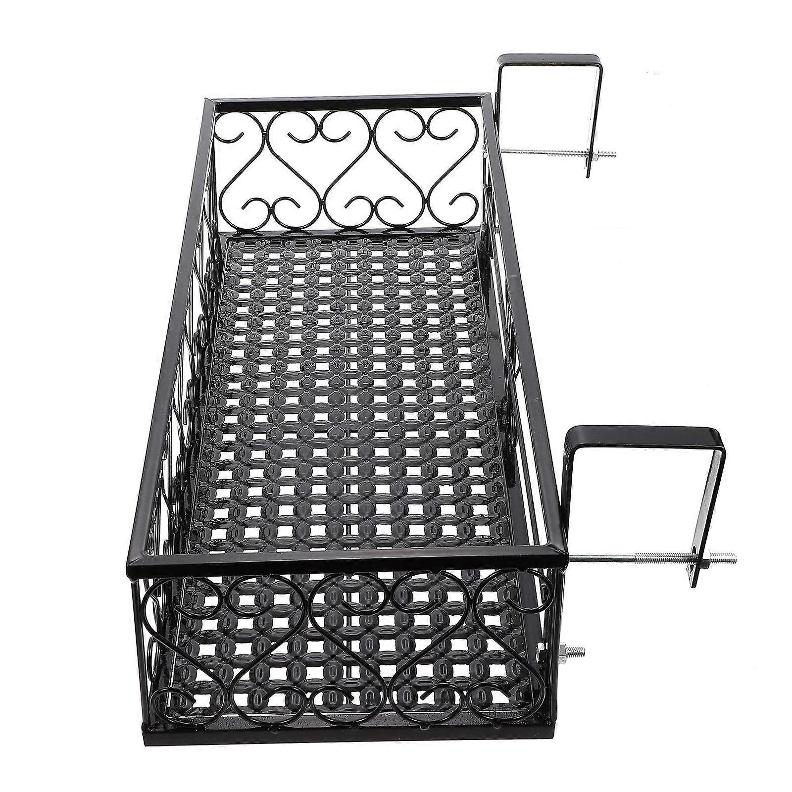 Hanging Flowerpot Rack Iron Art Basket Balcony Plant Holder for Railing Up to Wide Easy Install Rectangular Flower Stand for Outdoor Garden Indoor