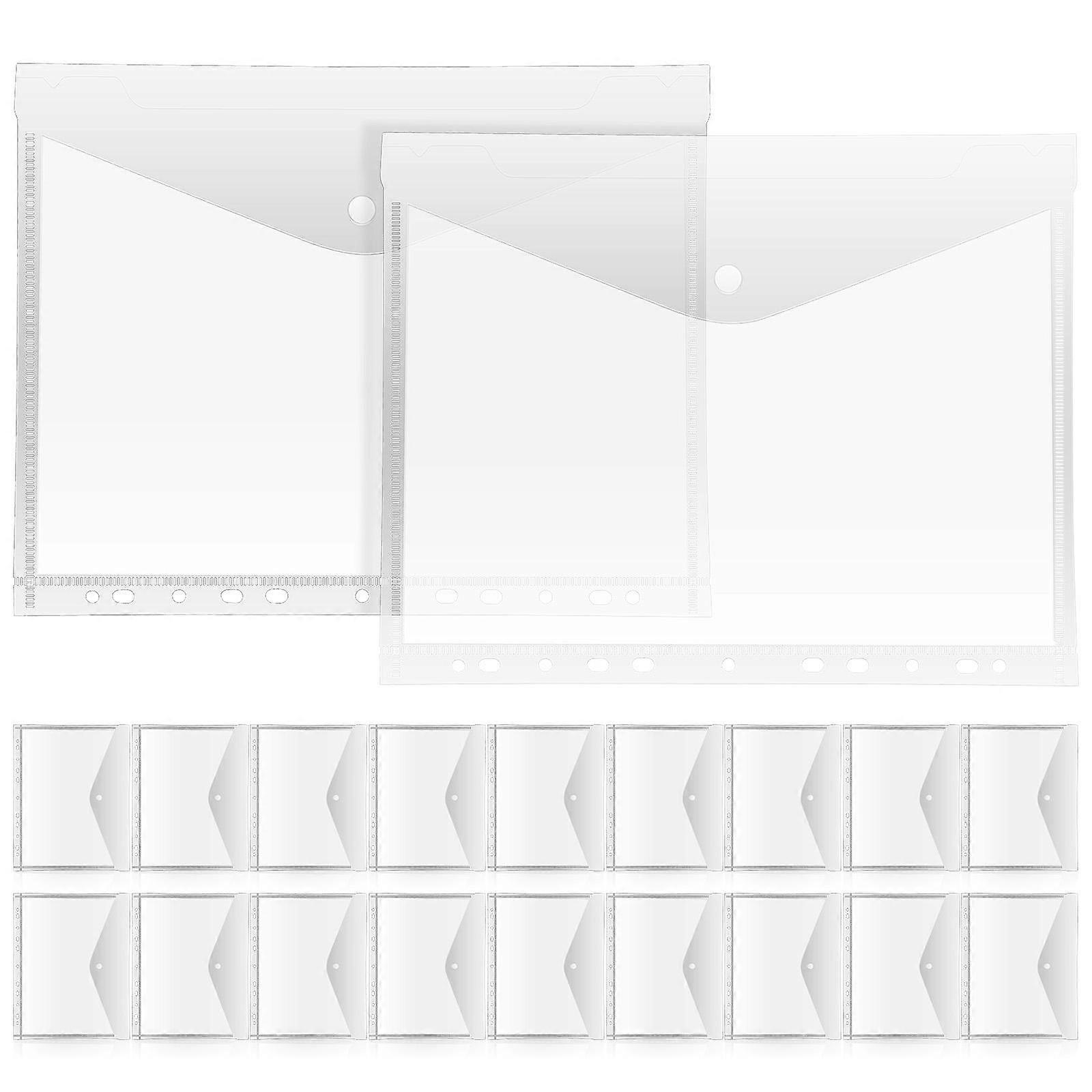 20pcs Transparent Binder Pockets with Snap Button Closure for Document Storage   Fits Ring Binders   Office & School Supplies