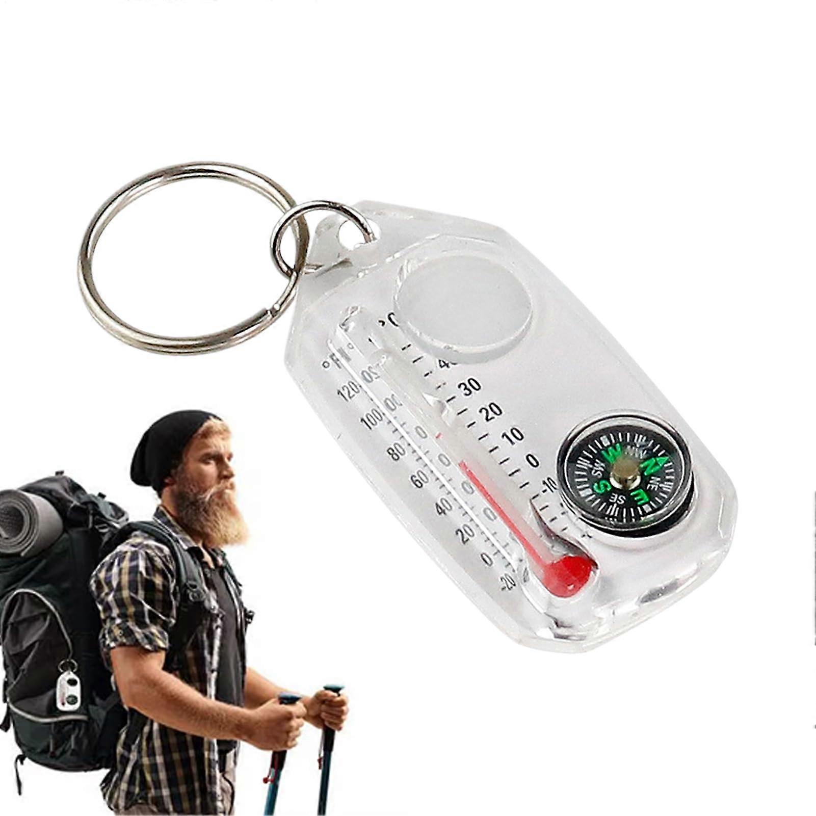 Pocket Compass for Hiking with Survival Features, Temperature Display, Multi-Functional Keychain Navigation Tool for Camping and Climbing
