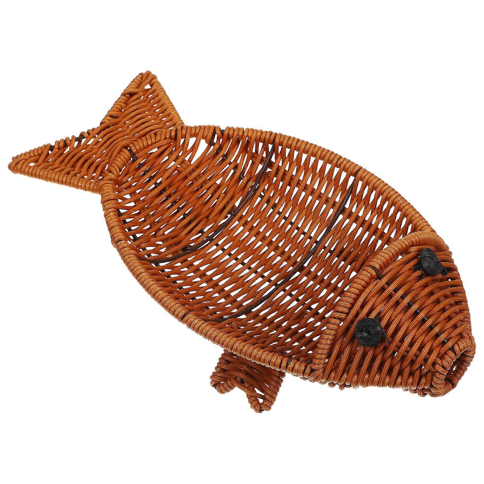 Fish Shaped Imitation Rattan Storage Basket for Snacks, Dried Fruits, and Small Items – Compact Decorative Design for Kitchen and Home Use
