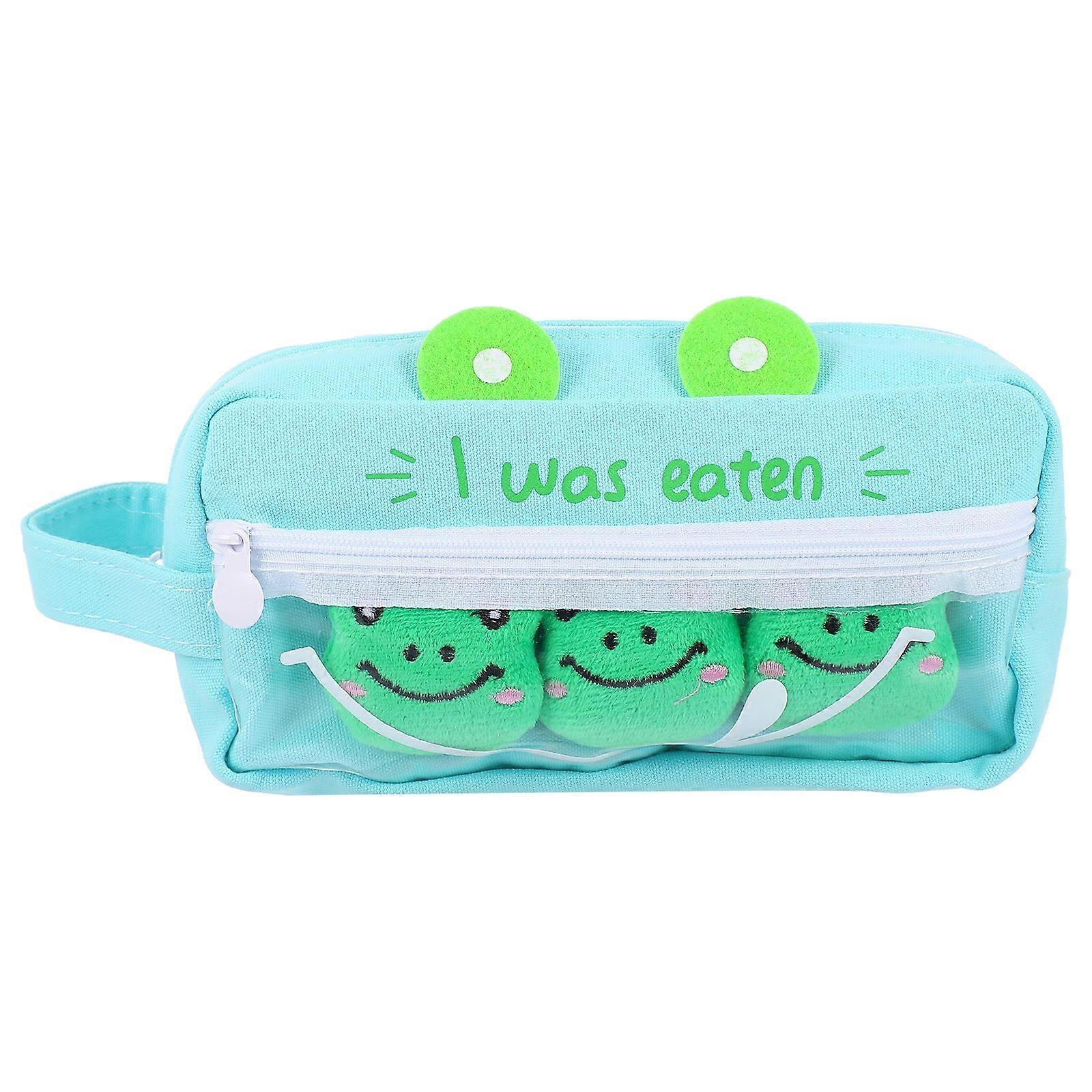 Cartoon Pencil Bag Frog-Shaped Large Capacity Pen Case Green 18X9CM Protect Valuables 1Set
