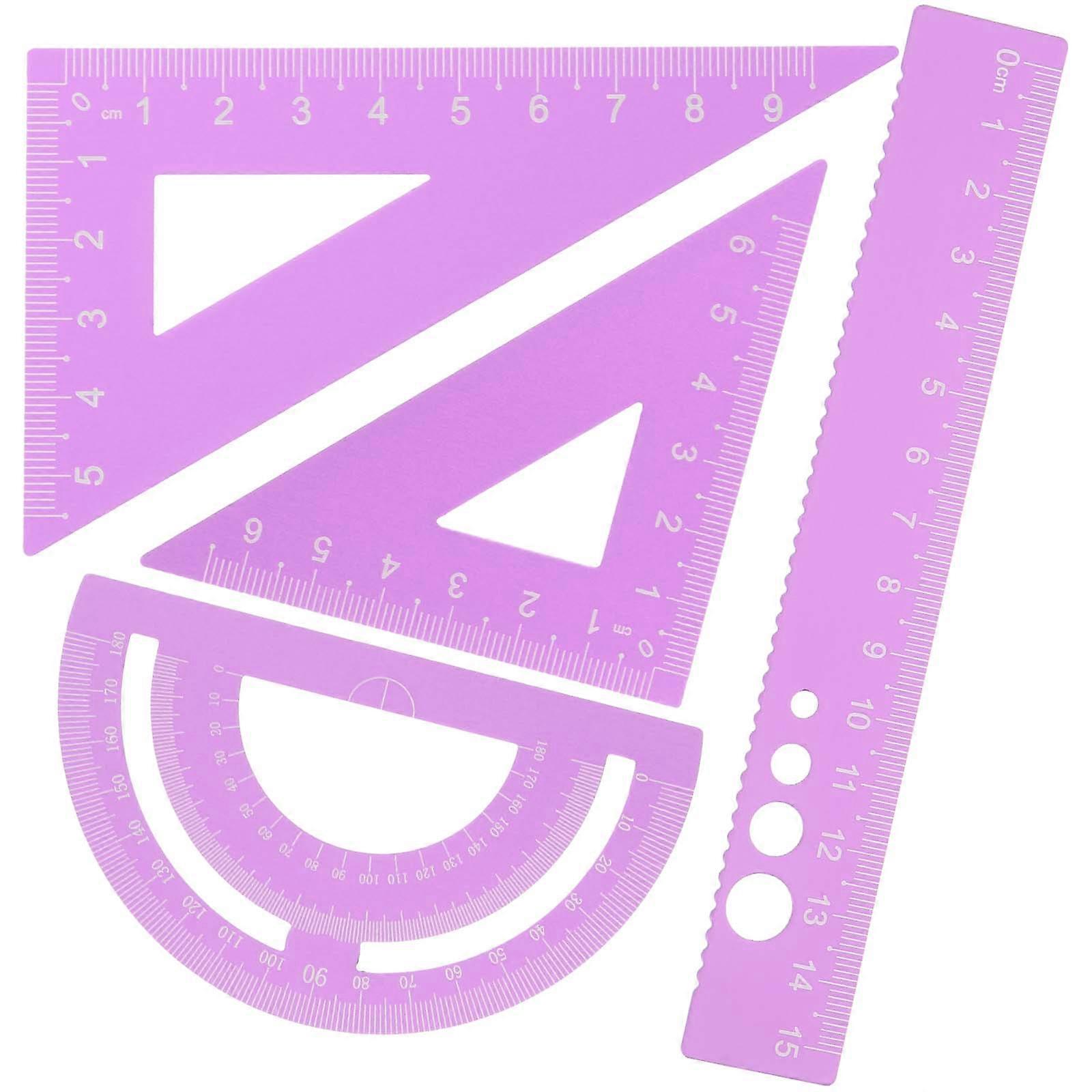 Geometry Ruler Tool Metal Measuring Ruler Protractor Student School Use 4Pcs