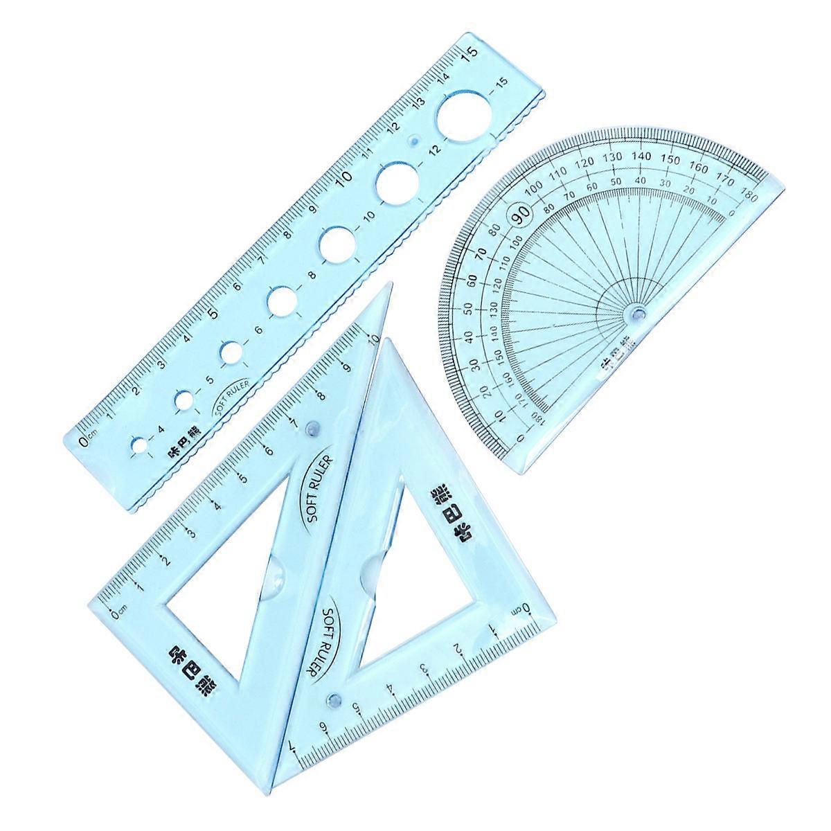 Student Rulers Bendable Stationery Rulers for School 4Pcs Set Transparent Blue