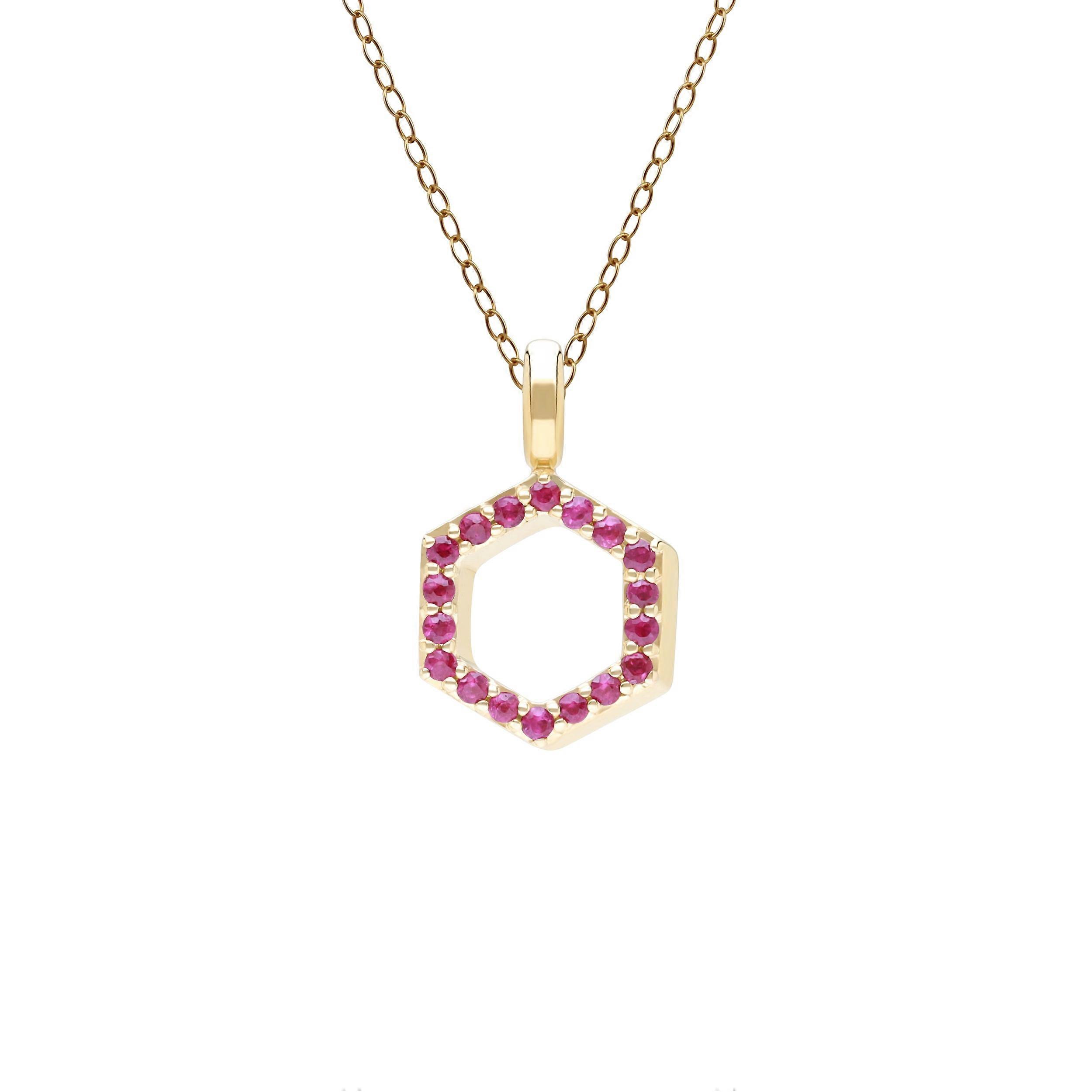 Geometric Hex ruby Pendant Necklace in 9ct Yellow Gold