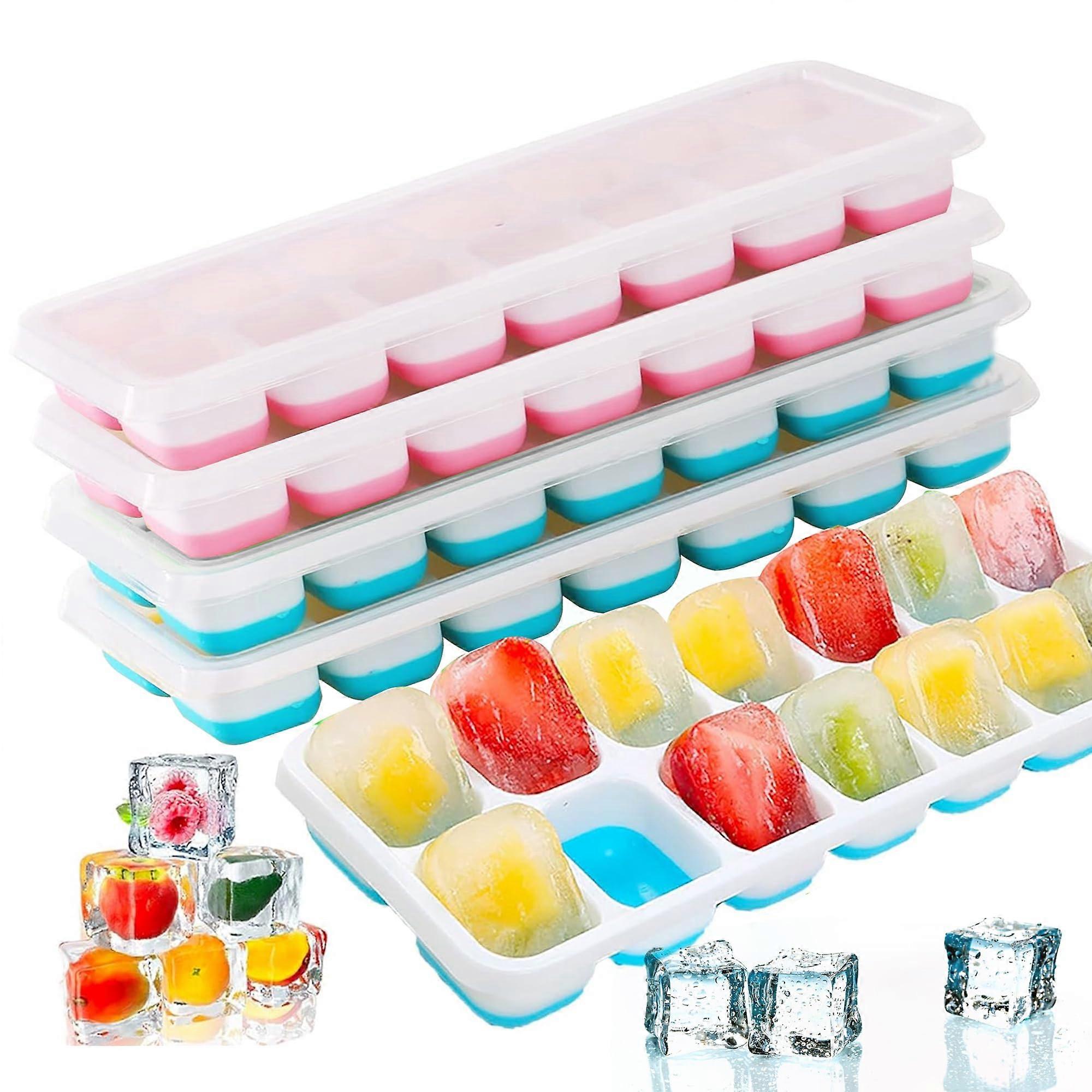 Pack of 4 Ice Cube Trays, 56 Ice Cubes, Easy Release Silicone, BPA Free