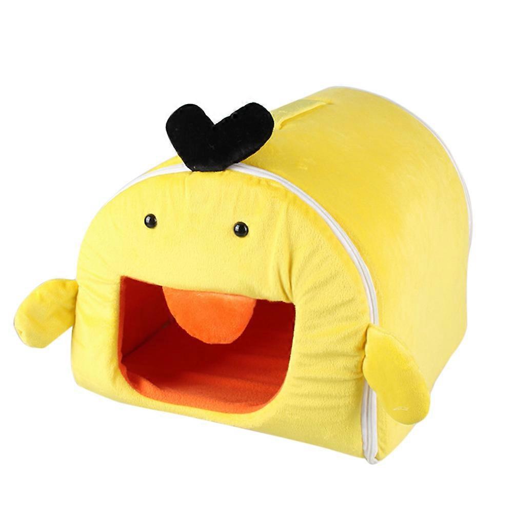 Small Warm Yellow Pet Sleep Cage Removable Washable for Hamster Rabbit Squirrel L Size Winter Use 1Set