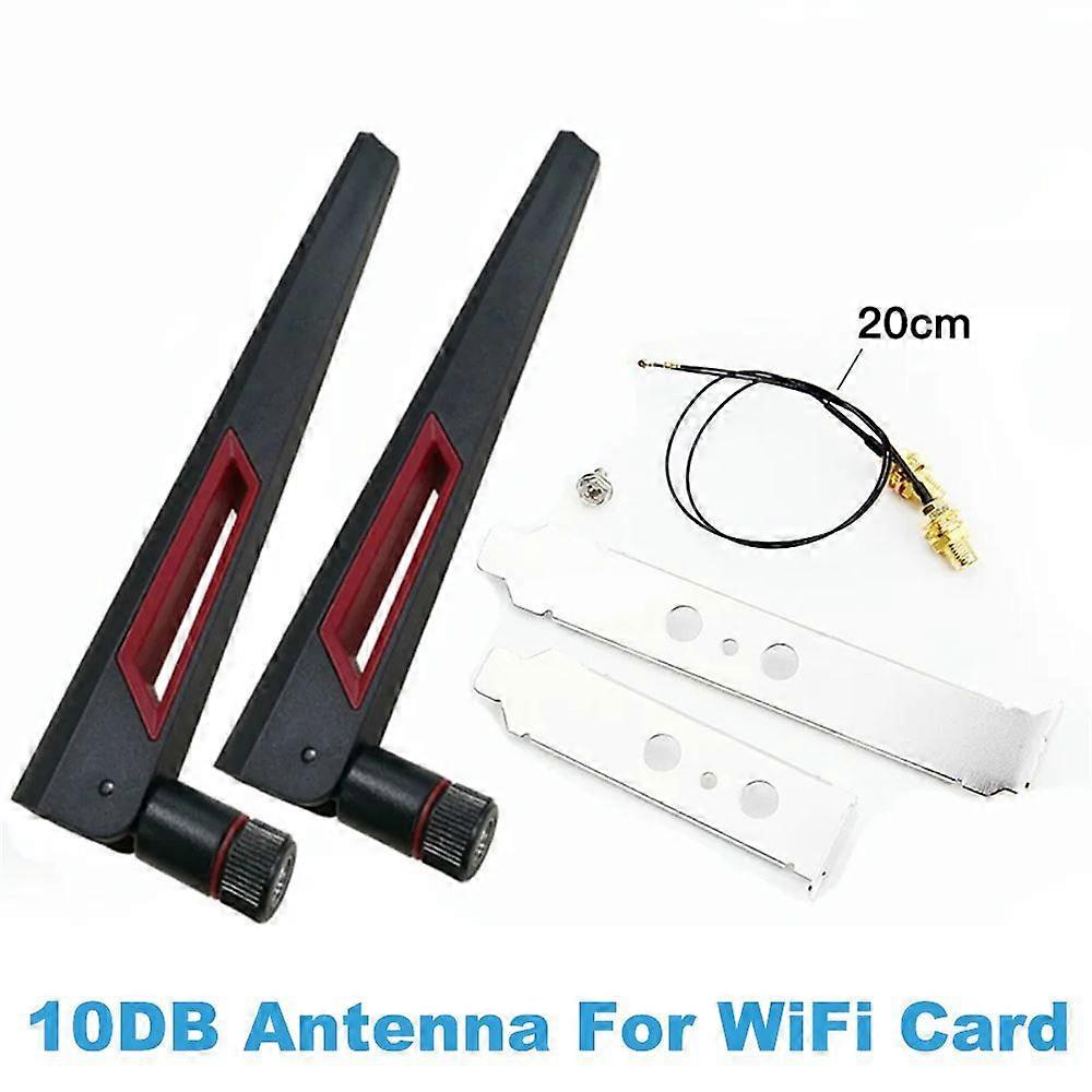 2x10Dbi Dual Band M.2 IPEX MHF4 20cm 30cm Cable to RP-SMA Pigtail WiFi Antenna Set For Intel BE200 AX210