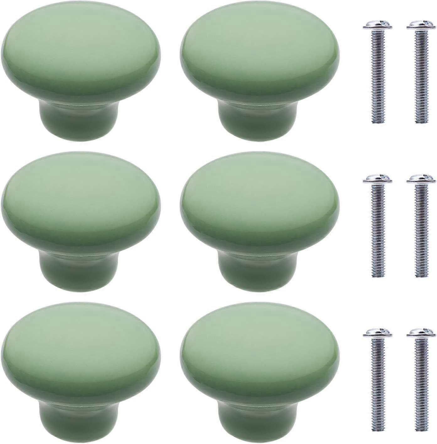 6Pcs Ceramic Furniture Knobs Round Shaped Ceramic Cupboard Drawer Knobs Handles for Bookcase Kitchen Cabinets (Green)