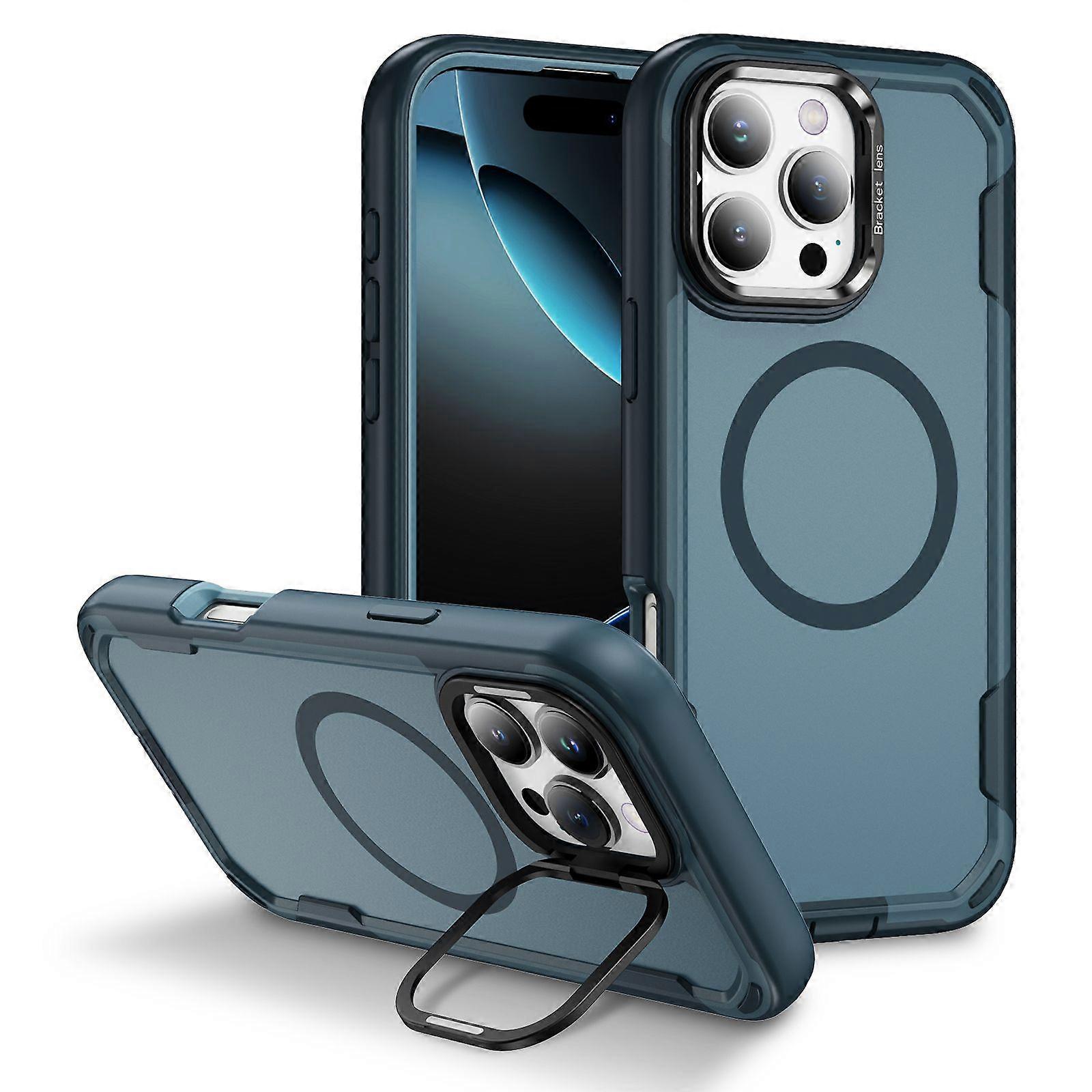 For iPhone 16 Pro Max Case Compatible with MagSafe Lens Frame Kickstand TPU + PC Shockproof Phone Cover