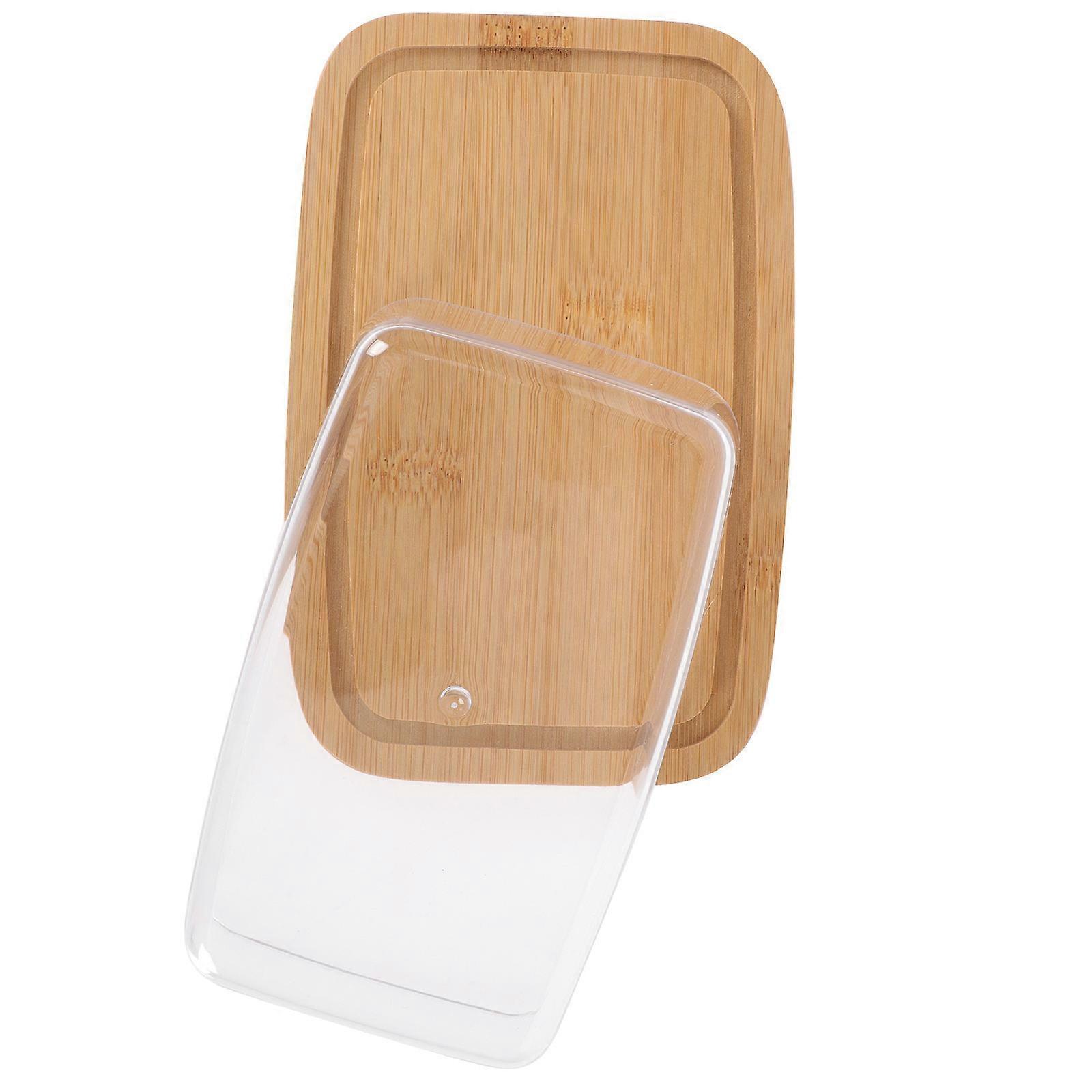 Tereyağı Tabağı Küçük Bambu Tereyağı Saklama Kabı Mutfak Kullanımı İçin Dikdörtgen Mühürlü Kapak 1 Adet
