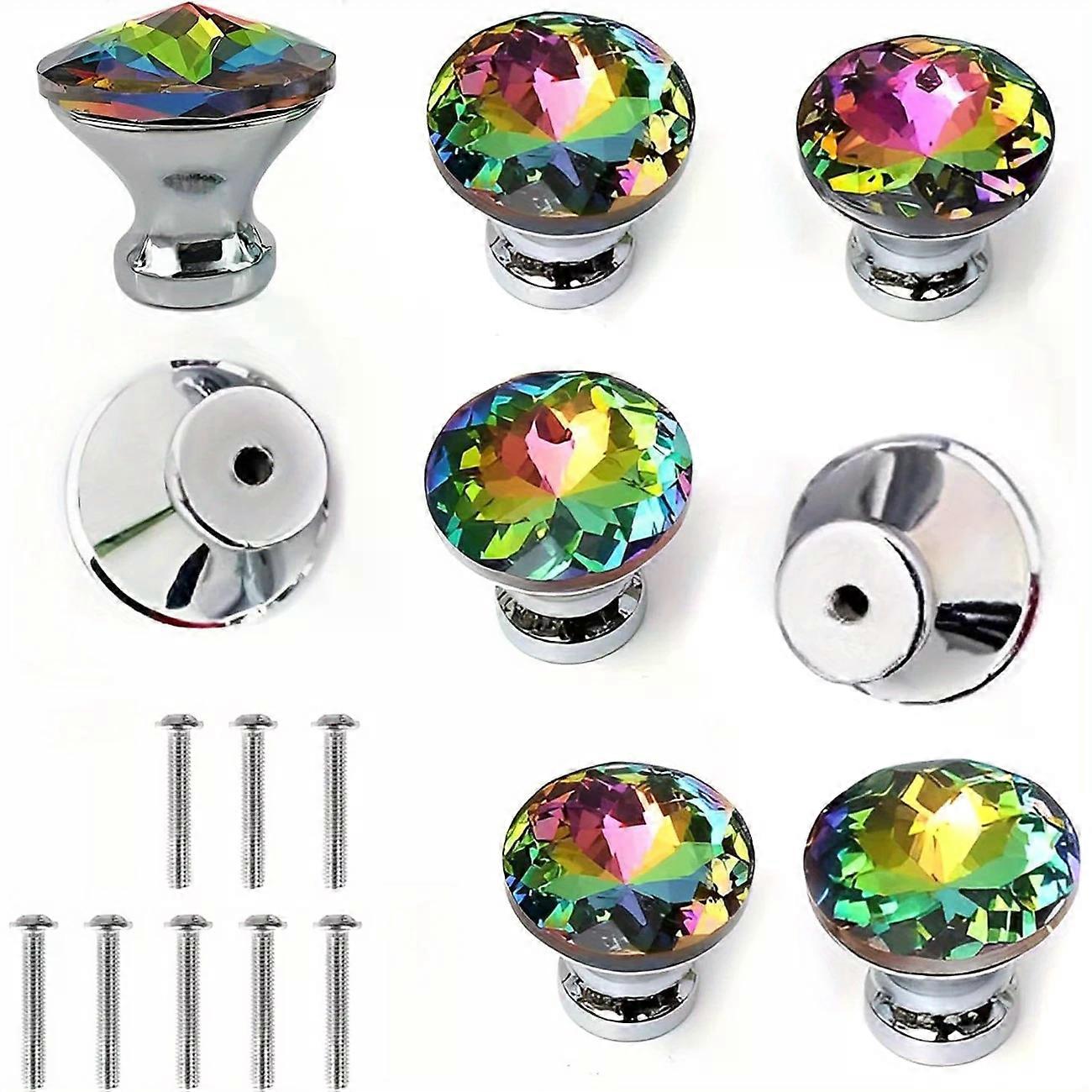 8 قطع درج زجاجي كريستال يسحب ومقابض - على شكل ماسة ، مقابض ملونة لخزائن المطبخ ، الحمام الغرور (30 مم) - تصميم أنيق للحديث