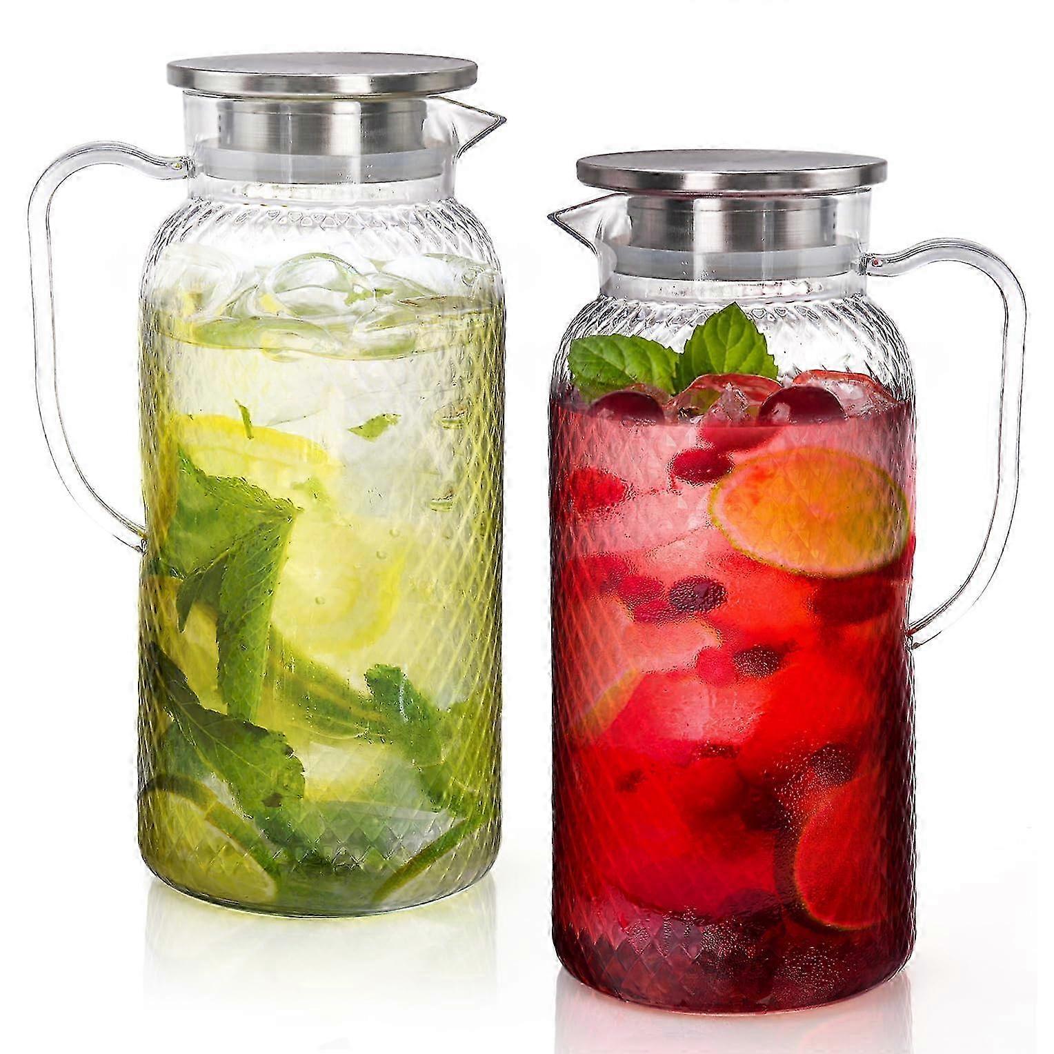 2 Pack Transparent Pitcher for Refrigerator and Iced Tea Serving, Holds 68 Ounces, Suitable for Various Brands