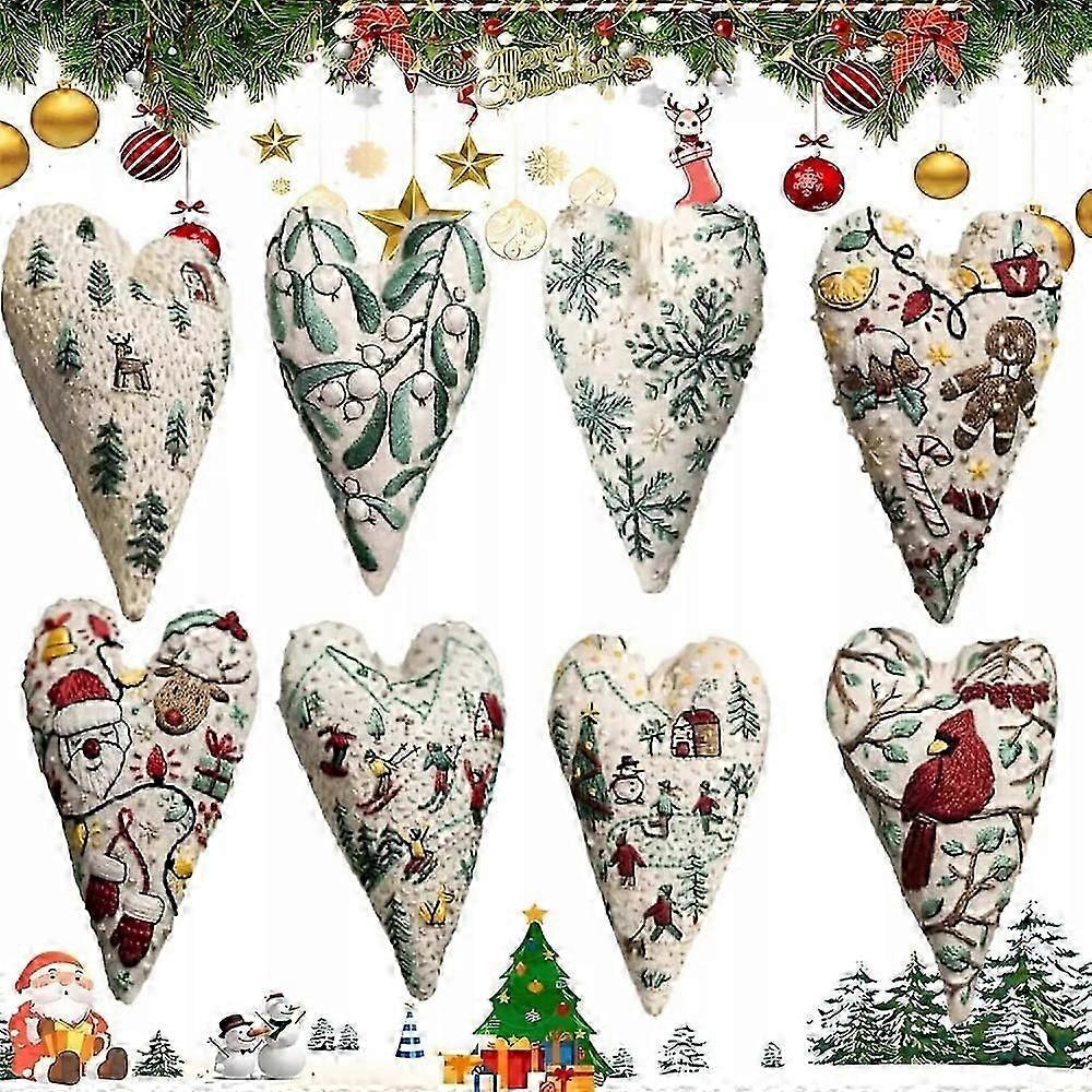 DIY hjerte broderi juledekoration, jul hjerte broderi kit
