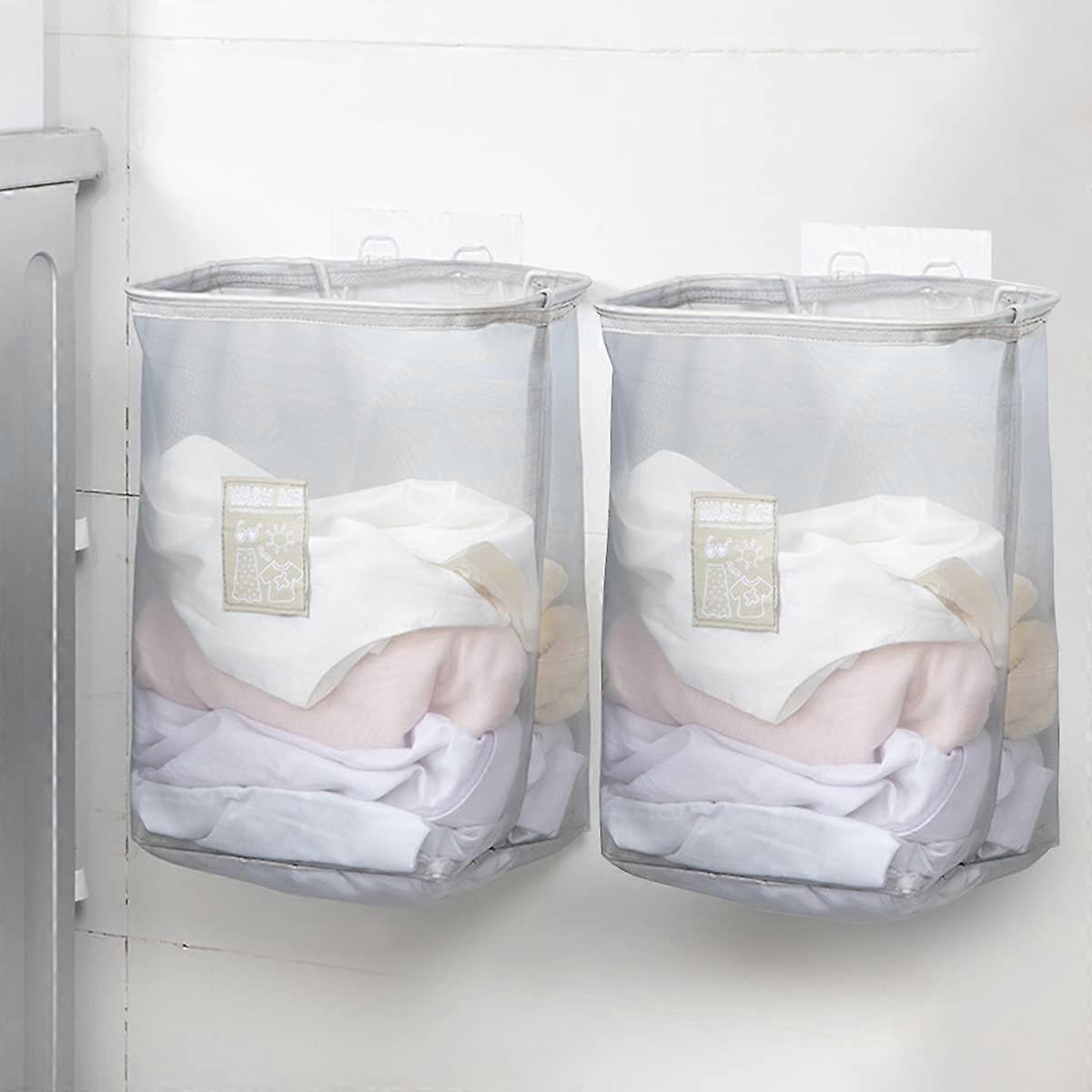Pack of 2 Foldable Laundry Baskets, Wall Mounted, 38 x 17 x 26 cm, Gray