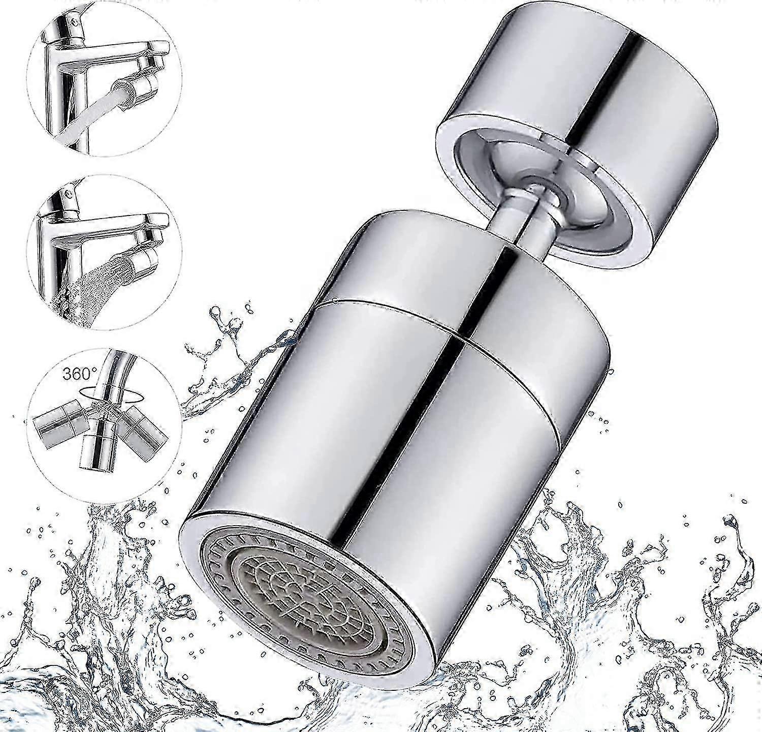 360 Degree Swivel Faucet Aerator with 2 Adjustable Modes for Kitchen and Bathroom, Includes 22mm External Thread-24mm Internal Adapter