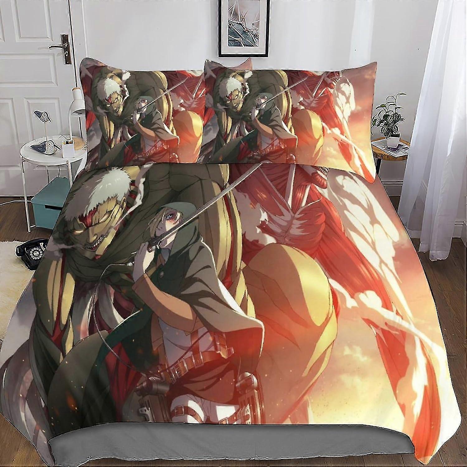 Soft Microfiber Attack On Titan Style Bedding Set with Hidden Zipper - 3-Piece Duvet Cover for Kids, Teens, and Adults