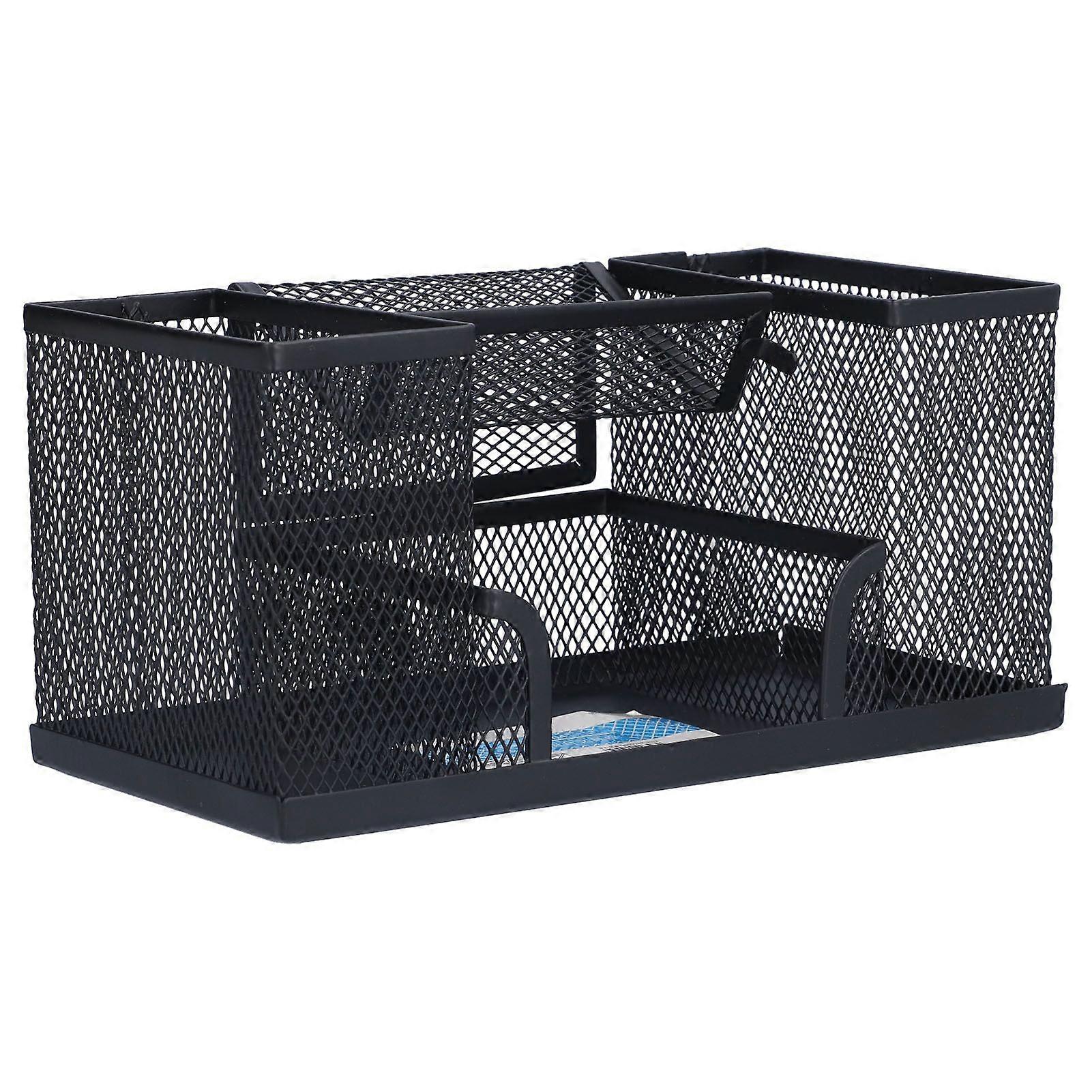 2025 Latest Model  Pen Holder Metal Rectangular Grid Pencil Container Black