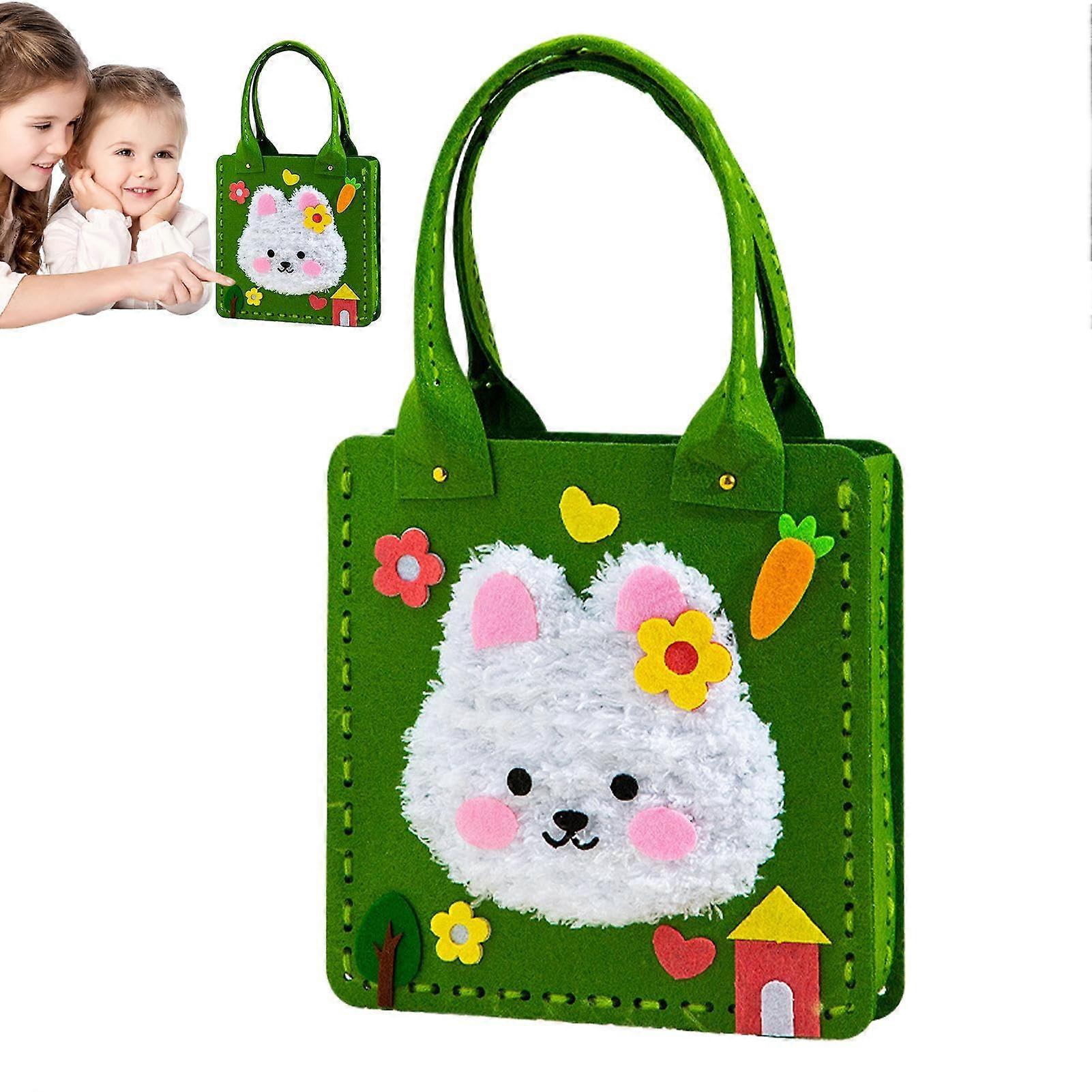 Felt Hands Craft Set – Cartoon Animal Needle Felting Projects, Felt Tote Bag, Rabbit Model, DIY Accessories for Kids