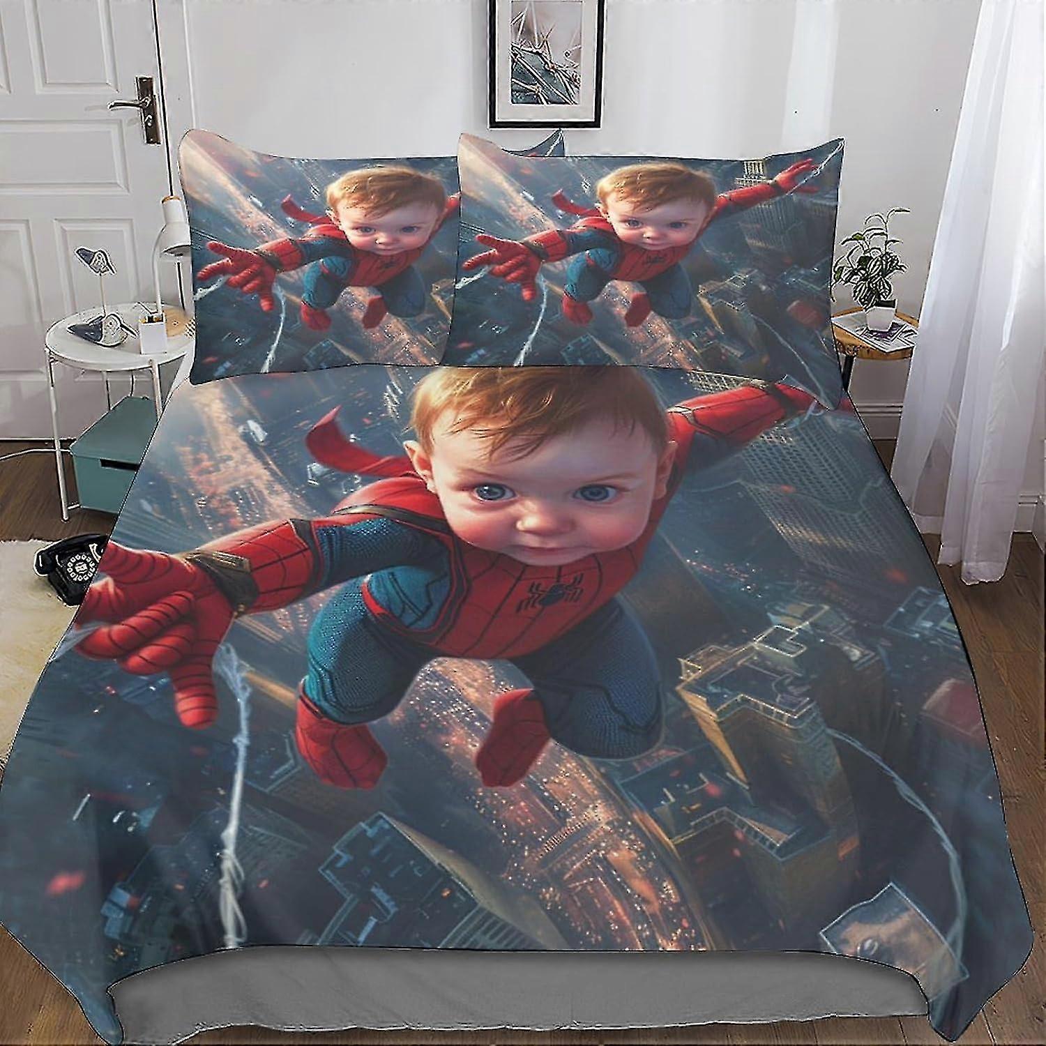 Conjunto de Capa de Colcha Chic Cool Spider Man com Fecho de Zíper Oculto - Conjunto de Cama de 3 Peças Filmes em Microfibra com Impressão 3D e Fronhas