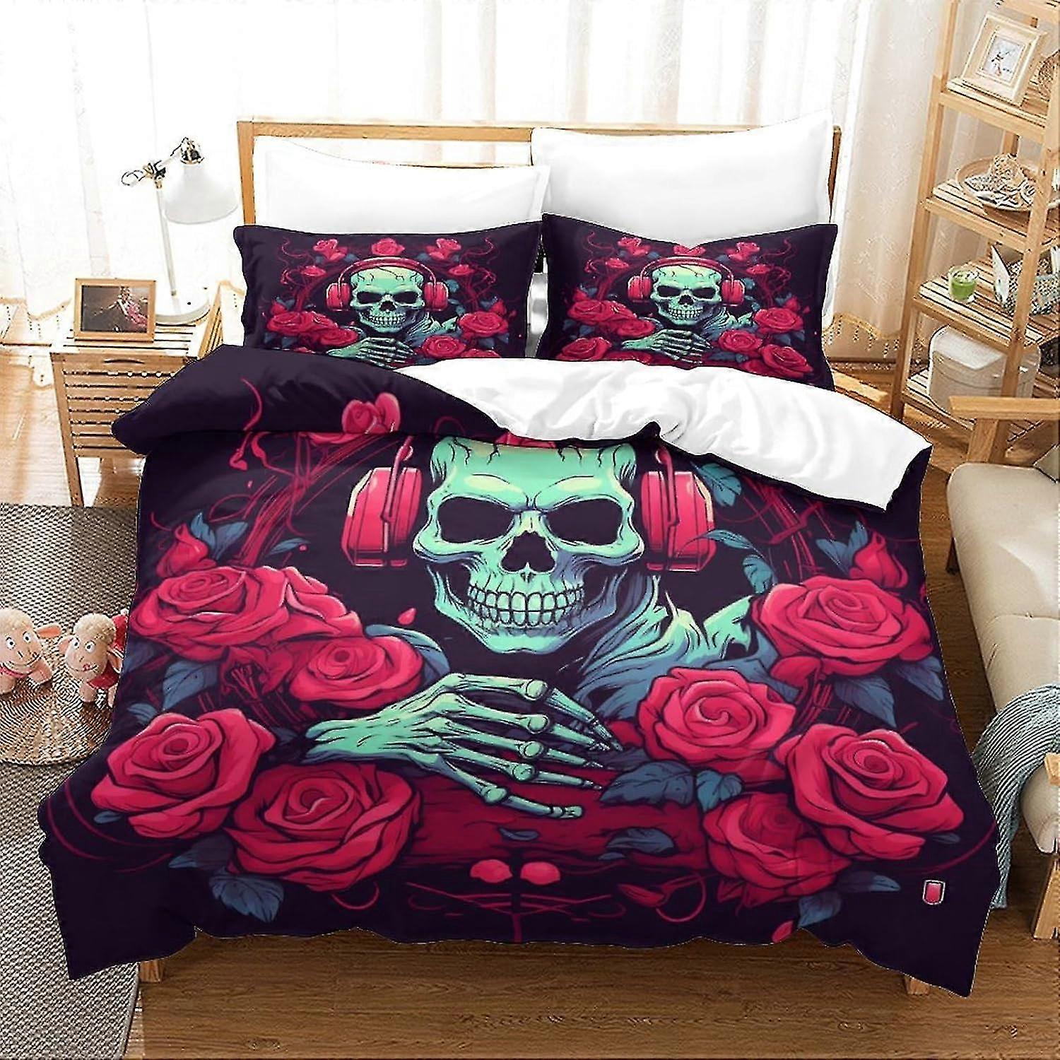 Human Skeleton Duvet Cover Set Galaxy Universe Bedding Set for Kids Game Controller Design Comforter Cover