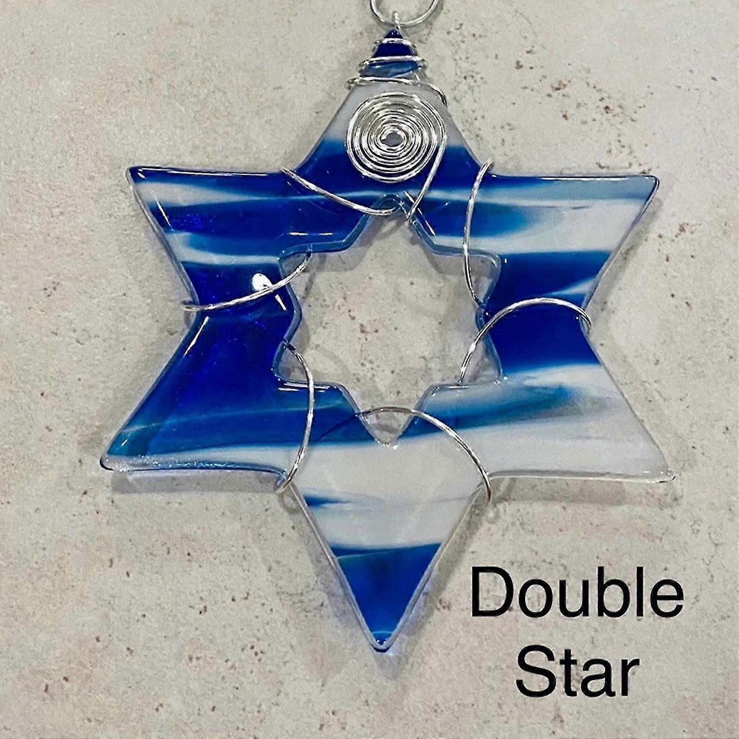 Star Of David Ornament And Sun Catcher with Hooks, Jewish Star Stained Glass Hanging Ornament, 2024 