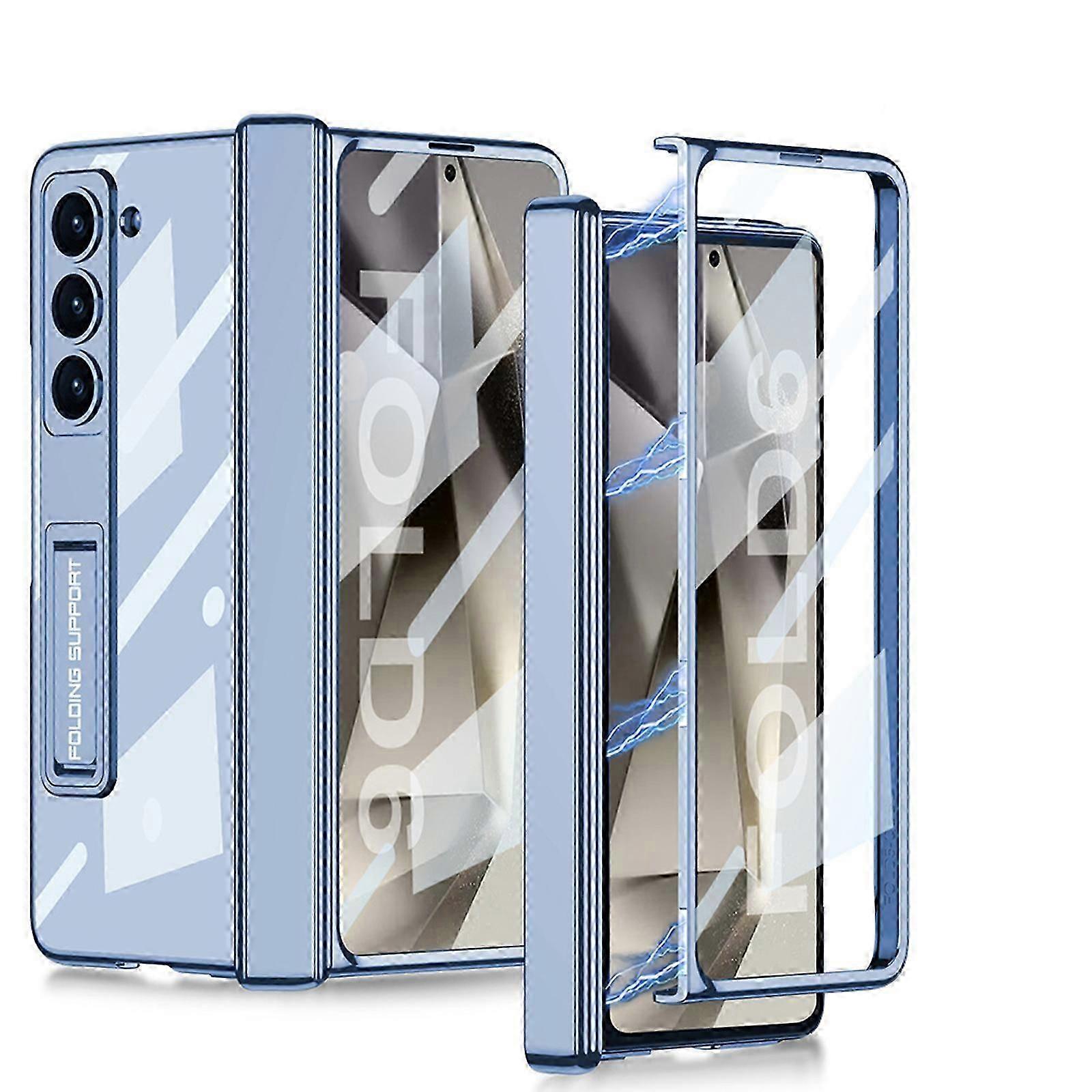 for Samsung Galaxy Z Fold 6 5G Clear Case with Magnetic Hinge Protection and Adjustable Kickstand & Screen Protector, Transparent Electroplating Magne