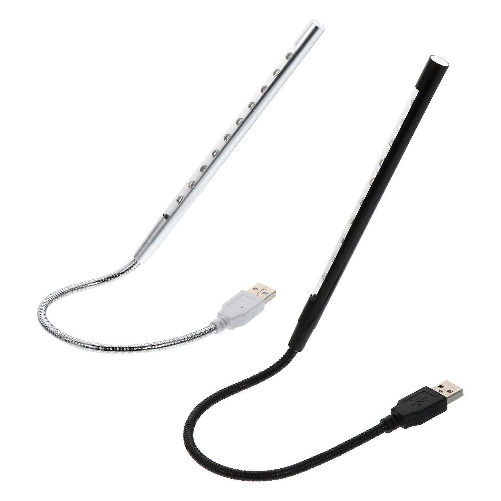 2PCS USB Powered 10 LED Reading Lamp Gooseneck Tube Table Light