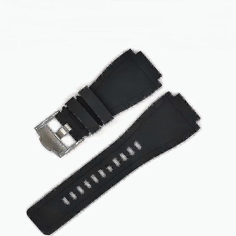 24*35mm Rubber Watchband Strap For Bell Ross Watches Strap Accessories(Silver Button)