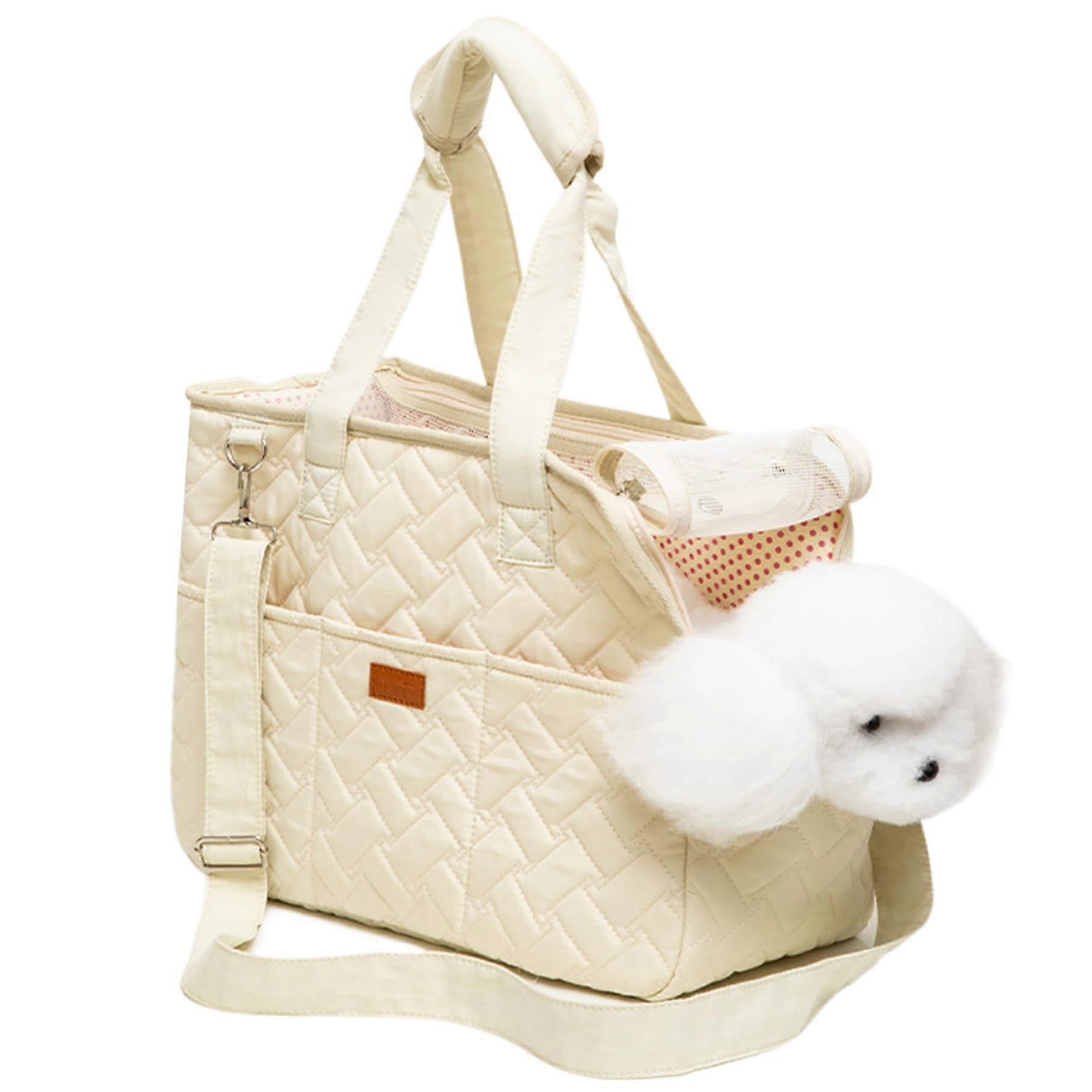 Small Dog Carrier 16x7x12 Inches with Pockets, Breathable Cat Bag (Cream White)
