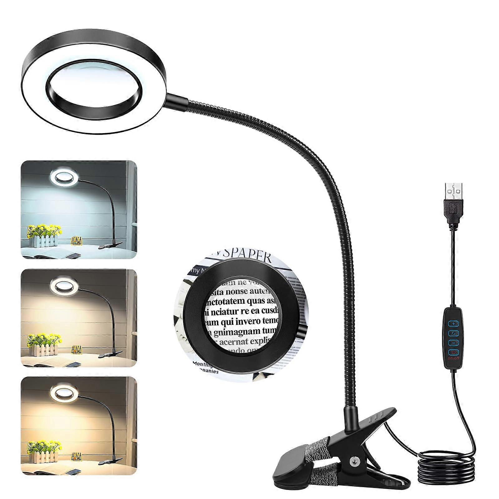 USB Clamp Magnifying Glass with Light, ClipOn Magnifier for Crafts, Reading, Sewing, Hobbies (10X Magnification)