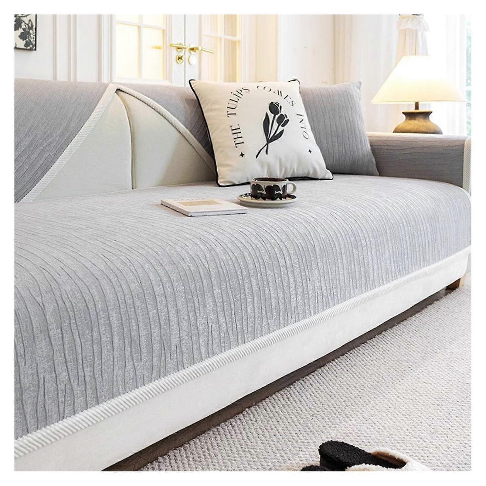 Couch Cover Non-Slip Soft Chenille Sofa Cover For U-Shape And L-Shape Sectional Grey 70 X 120 CM 1-4 Seater