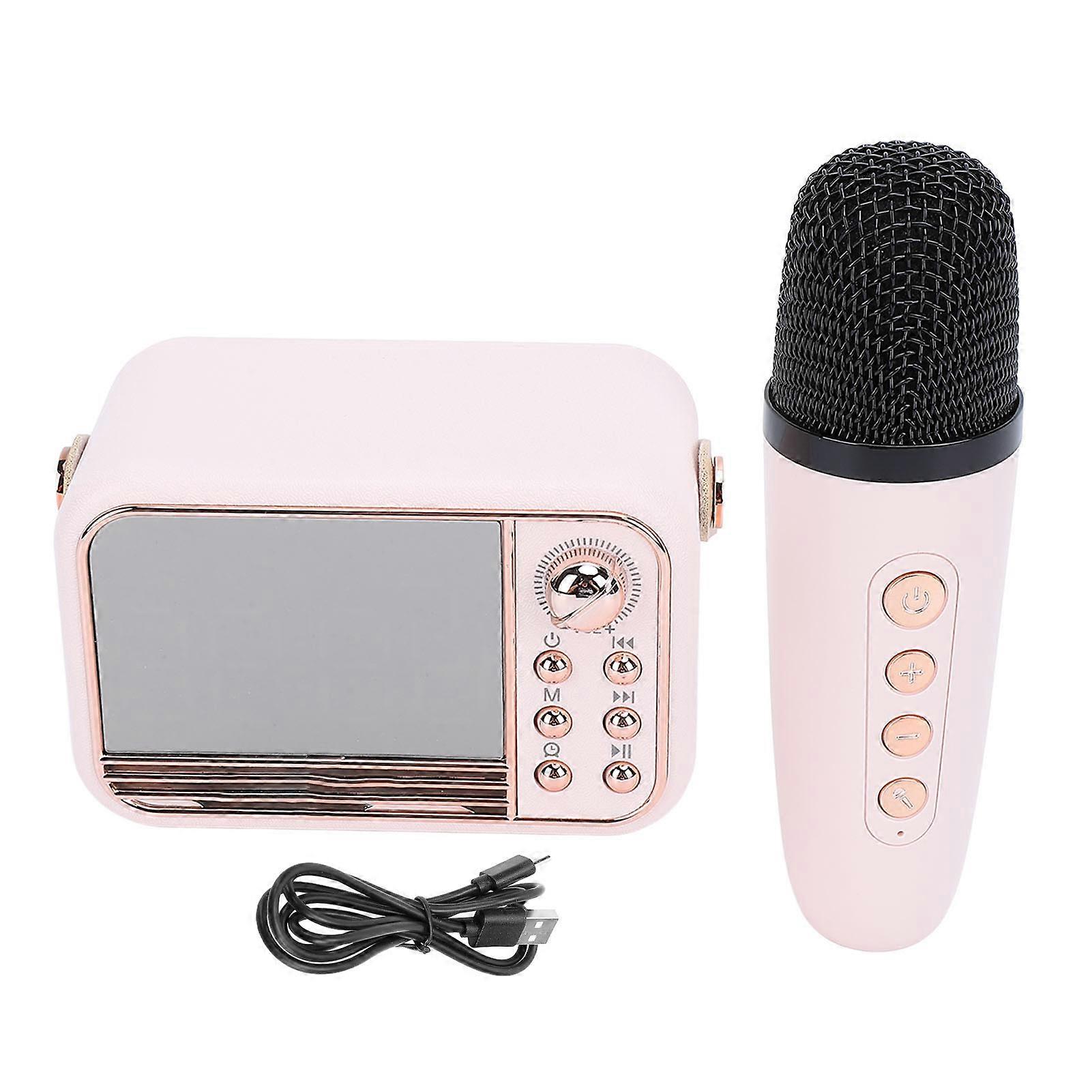 Retro Digital Clock Bluetooth Speaker with Karaoke Mic, Portable for Home & Travel