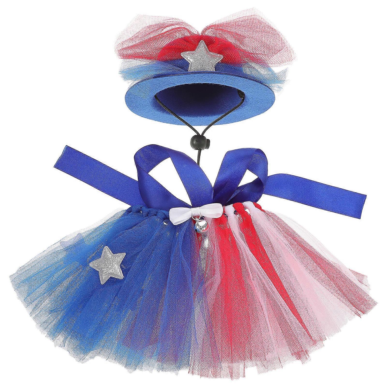 1 Set Dog Independence Day Costume Patriotic Hat & Mesh Tutu Skirt for Celebrations, Parties, Parades, Photo Props