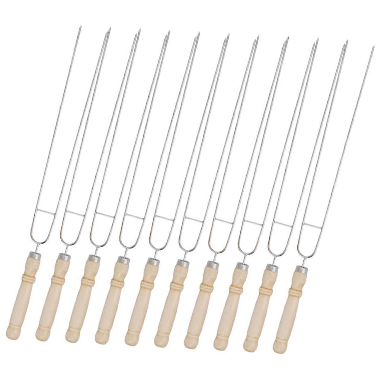 10pcs stainless steel roasting fork skewer grill meat reusable rust