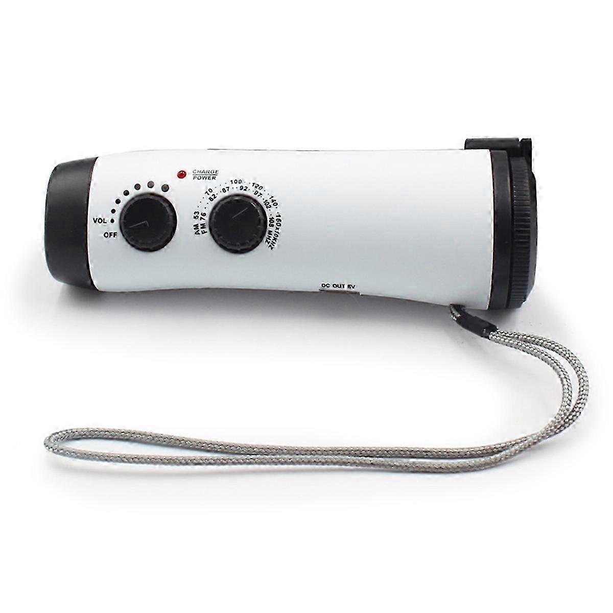 Hand Crank Charger & Battery Operated AM/FM Radio with LED Lights - Portable White Emergency Power Solution