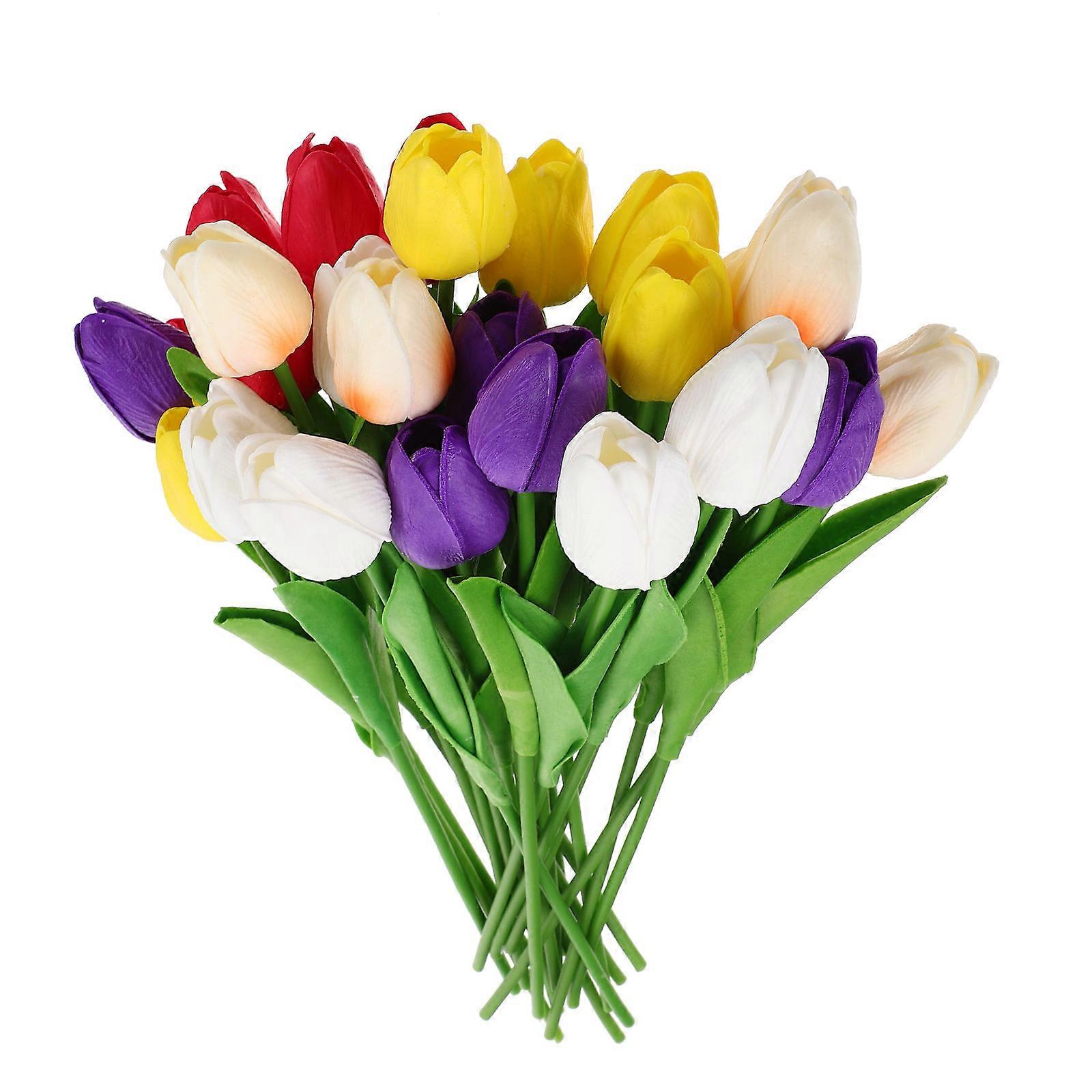 25pcs Delicate Artificial Tulips Real Touch Fake Flowers Simulation Tulip For Home Party And Wedding Decoration