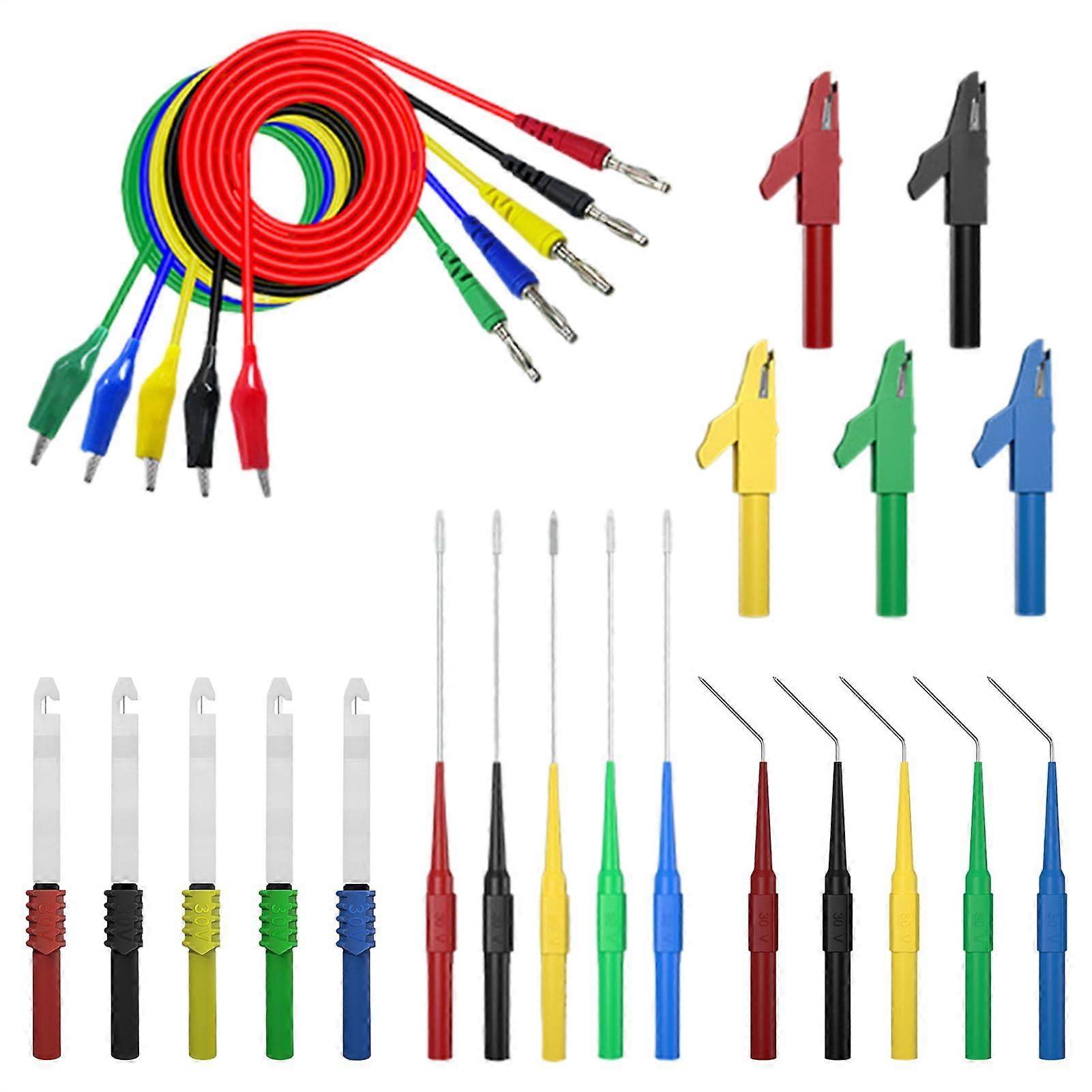 Electrical Multimeter Test Lead Kit 25x Banana Plug Probes with Clamps