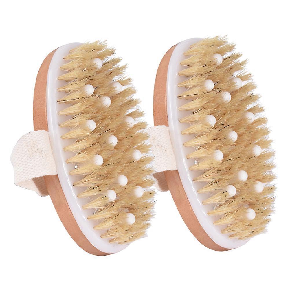 2PCS Beaded Bristle Bath Brush Log Bath Shower Brush Massage Bathing Brush Household Body Brush for Home Use (Chocolate)