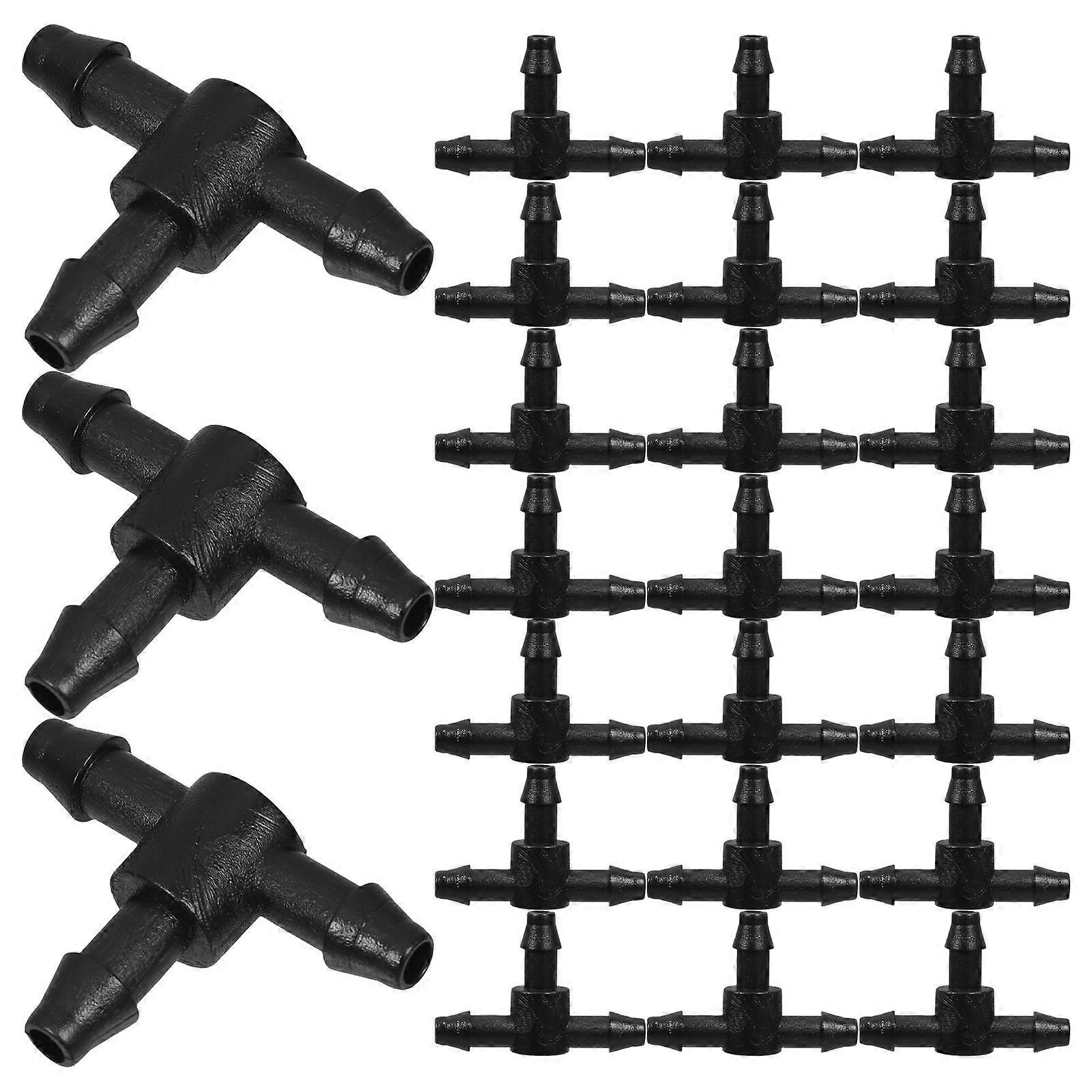 100pcs Drip Irrigation Tee Connectors ABS Barbed Tee Fittings for Automatic Garden Watering System Parts Black